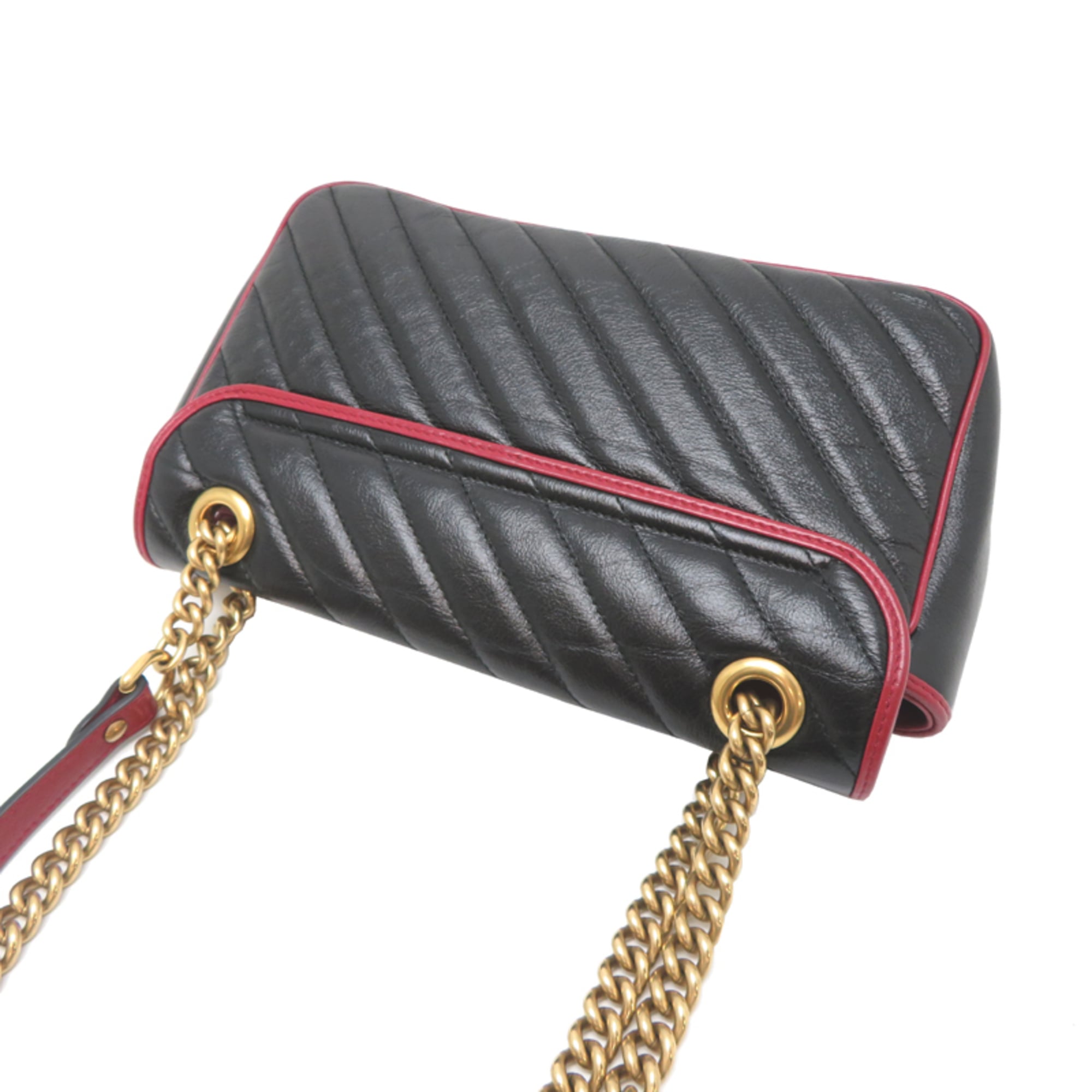 Gucci Black Red Color Leather Shoulder Bag (Pre-Owned)