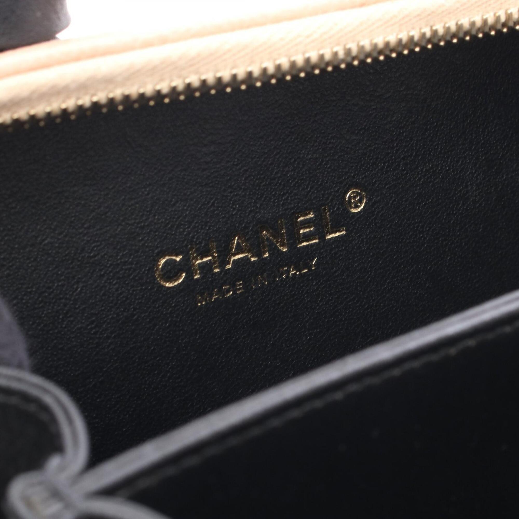 Chanel Beige Black Leather Handbag Shoulder Bag Vanity Bag (Pre-Owned)