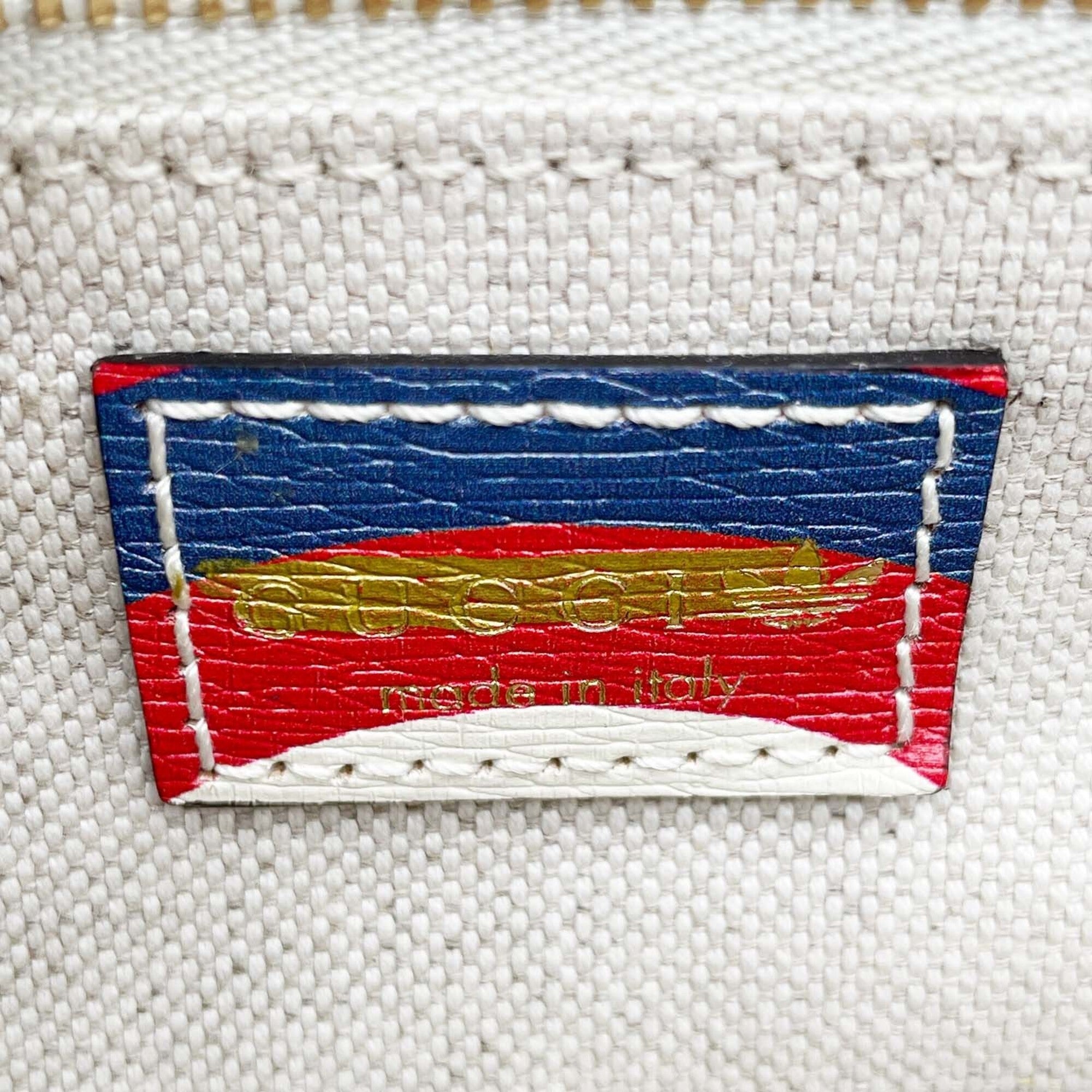 Gucci Blue Red Color White Leather Shoulder Bag (Pre-Owned)