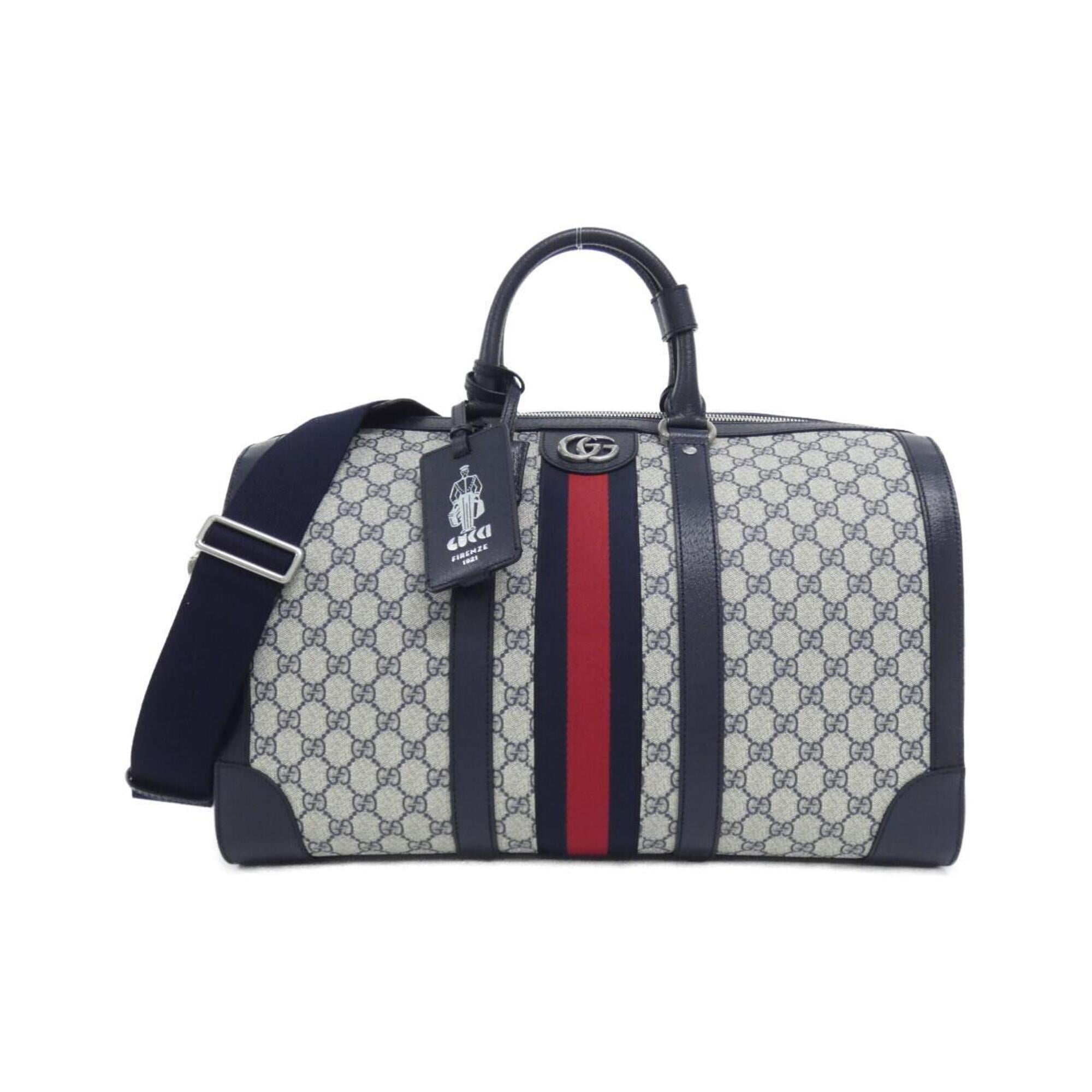 Gucci Beige Blue Gg Supreme Leather Boston Bag (Pre-Owned)