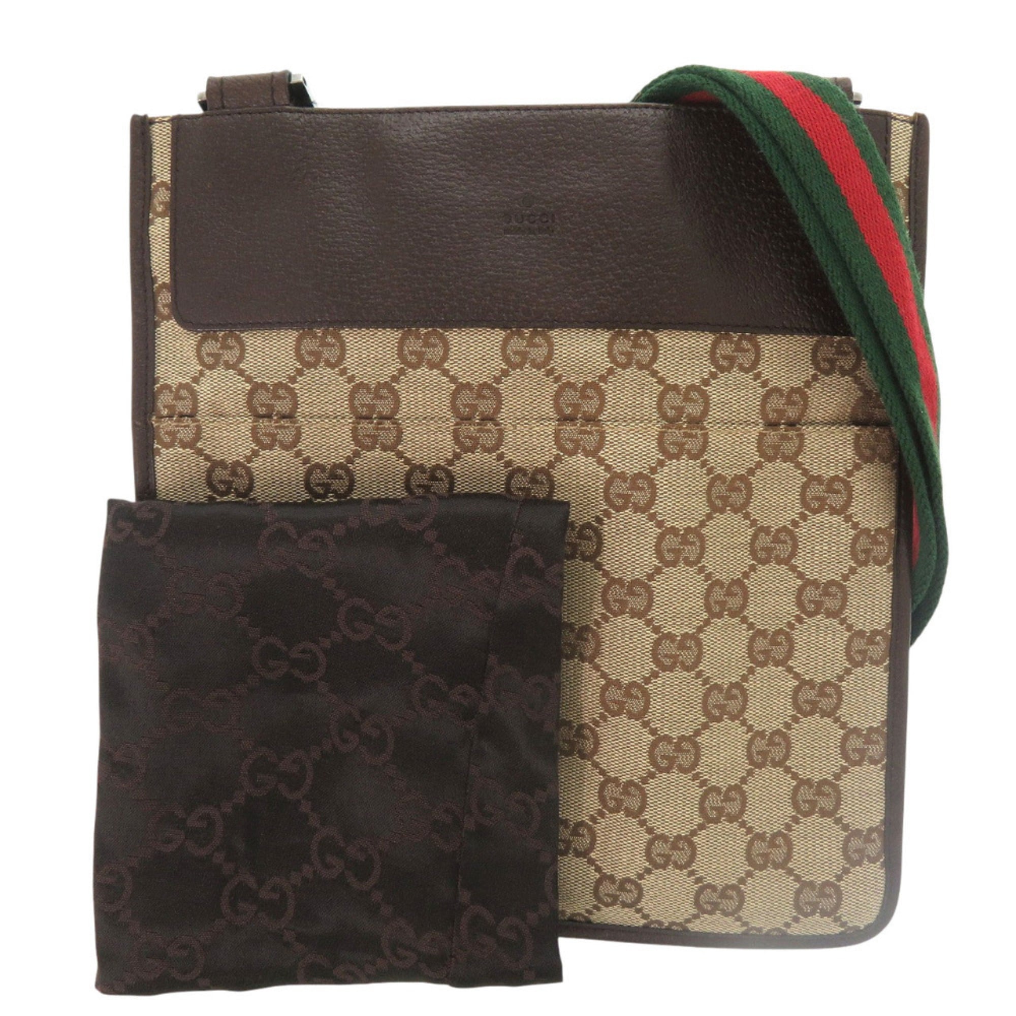 Gucci Brown Green Red Color Gg Canvas Leather Messenger Bag Sling Bag (Pre-Owned)