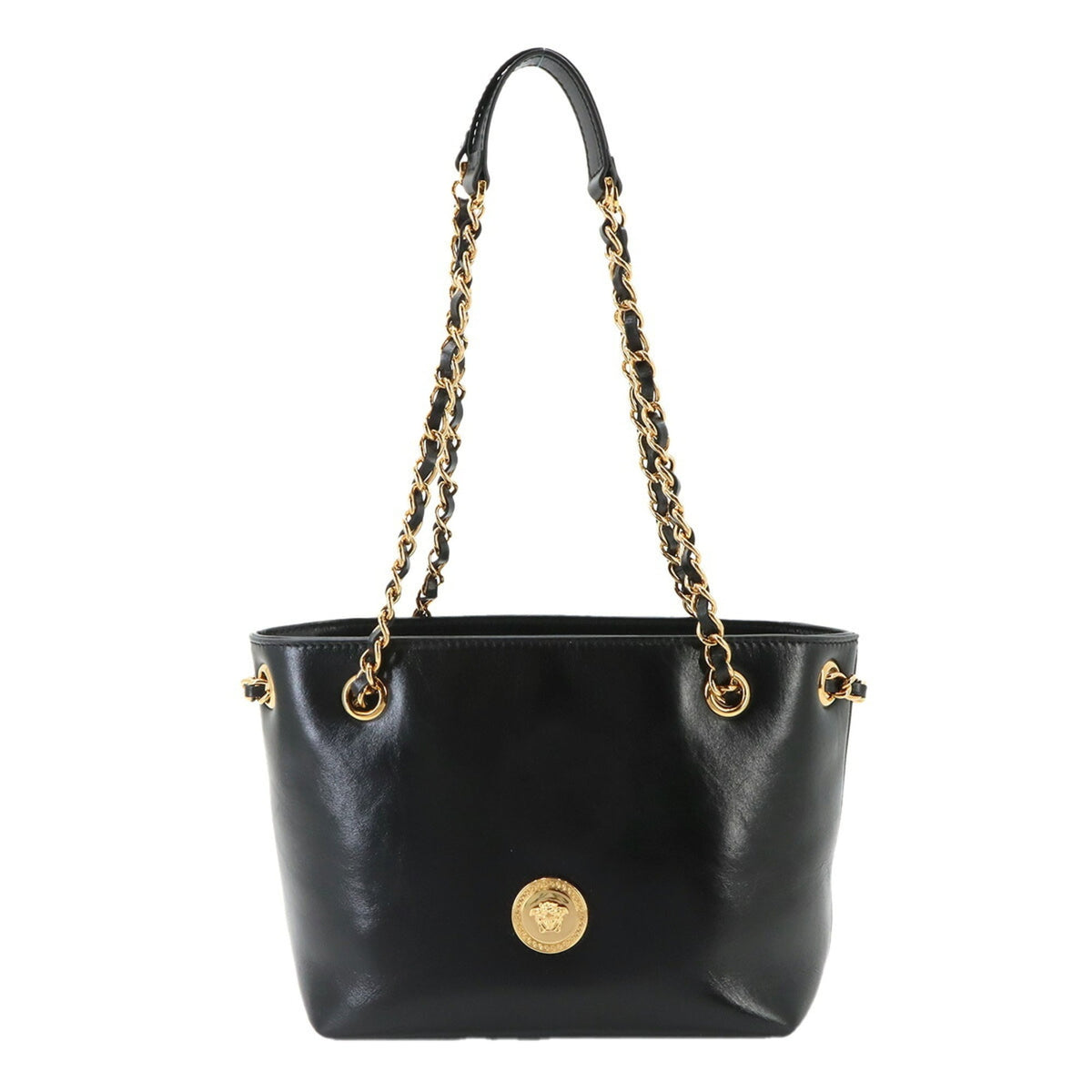 Versace Black Leather Handbag Shoulder Bag (Pre-Owned)