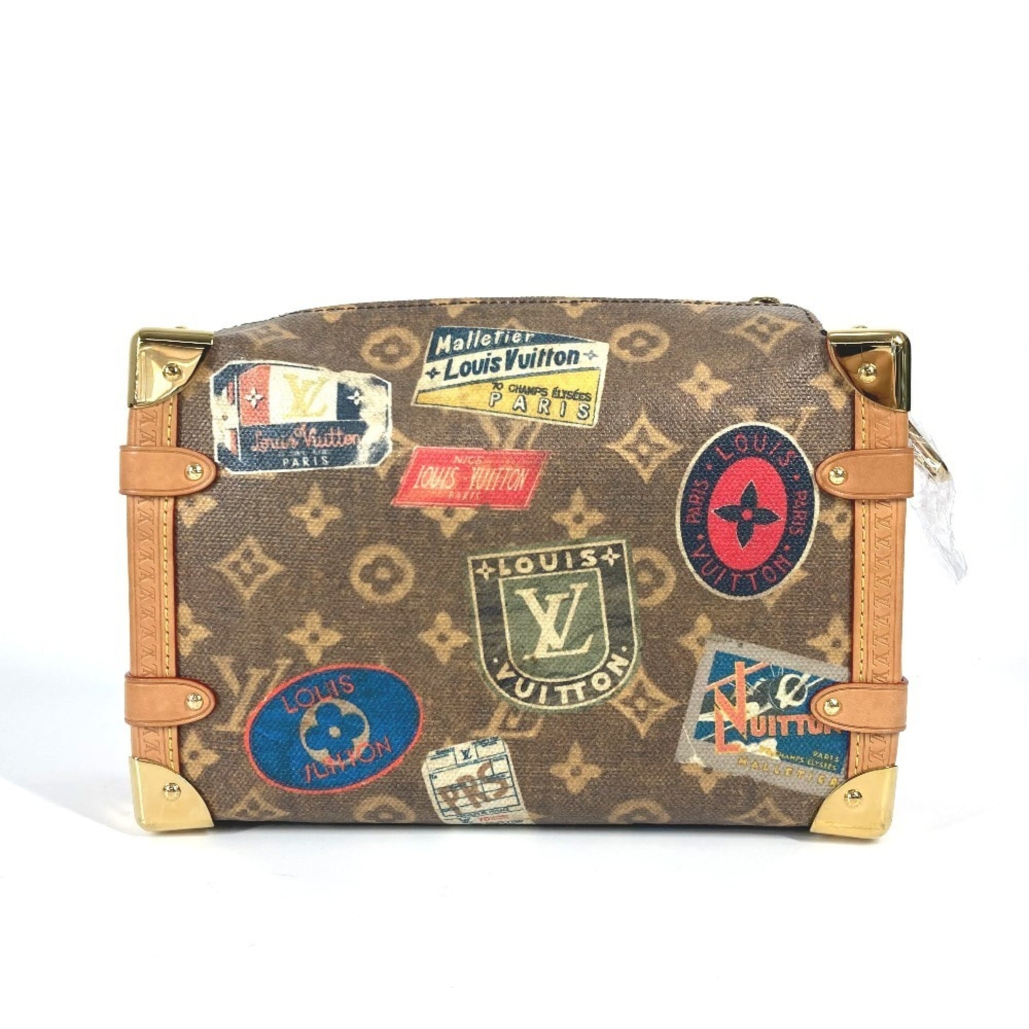 Louis Vuitton Brown Multi-Color Leather Coated Canvas Clutch Bag Handbag Shoulder Bag (Pre-Owned)