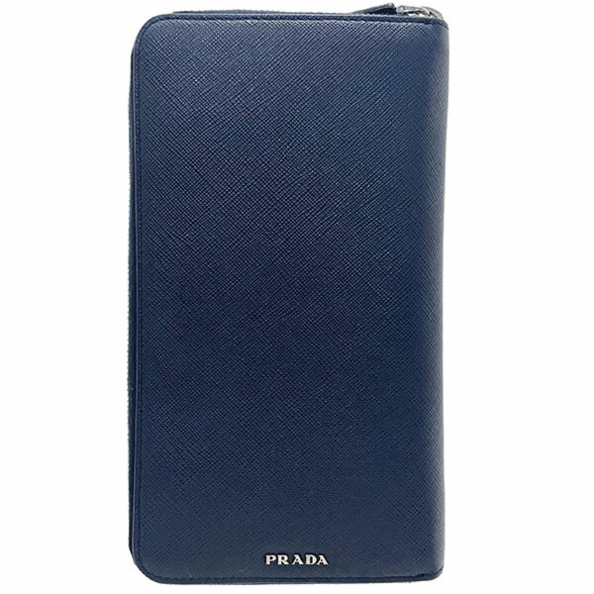 Prada Navy Leather Long Wallet (Bi-Fold) (Pre-Owned)