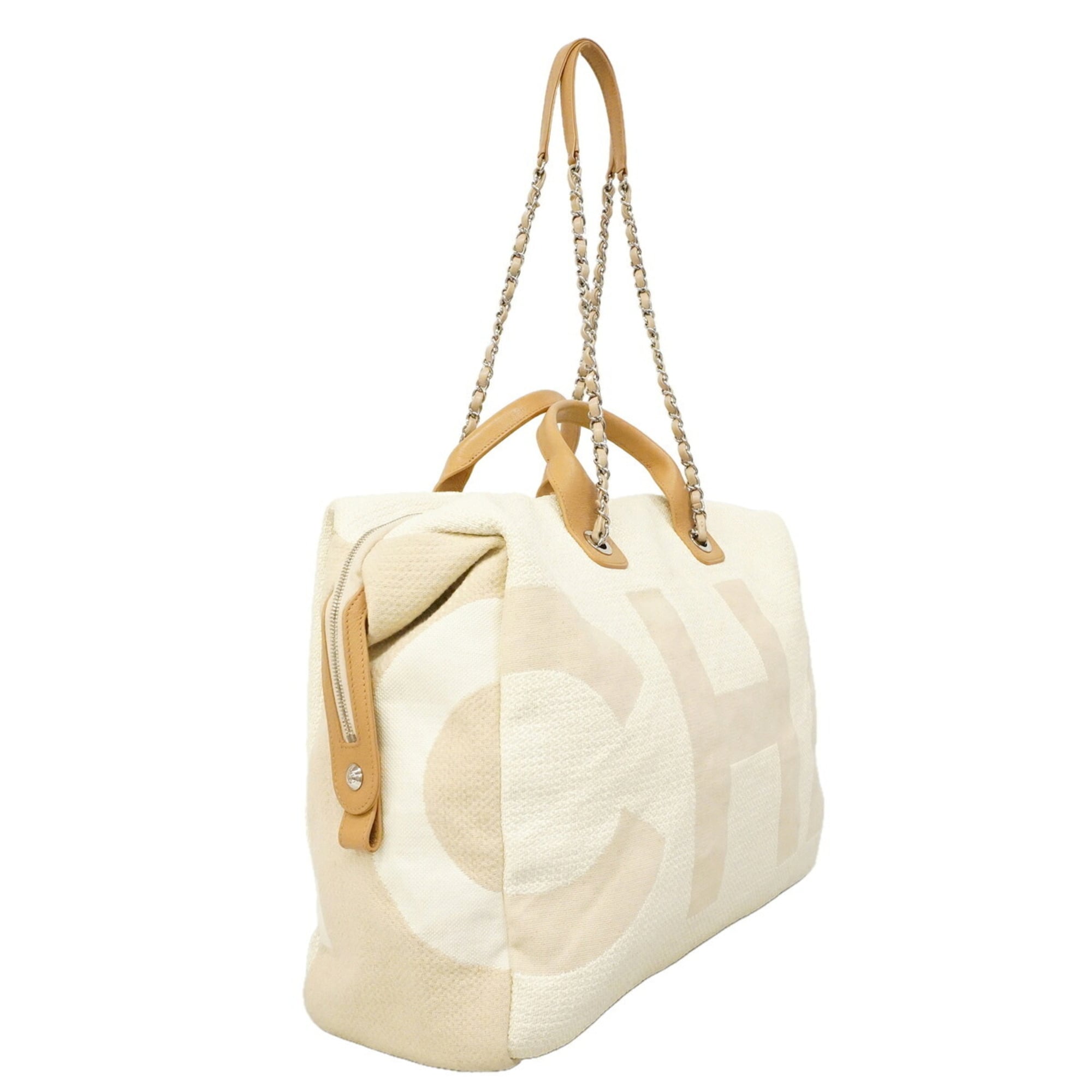Chanel Beige Ivory Canvas Handbag (Pre-Owned)