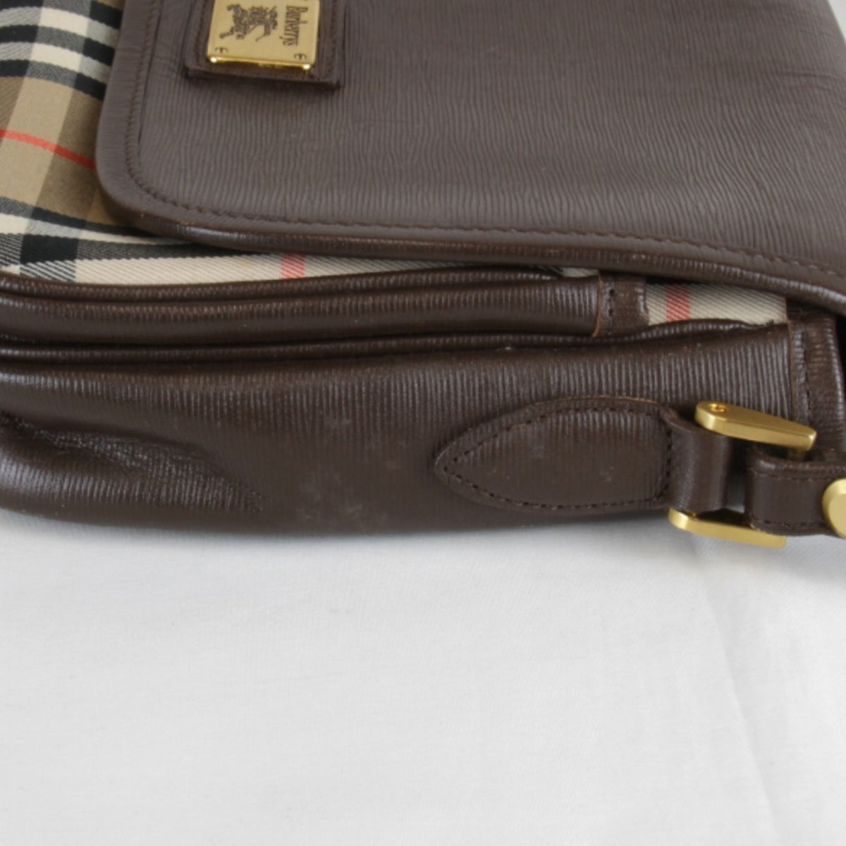 Burberry Brown Leather Canvas Shoulder Bag (Pre-Owned)