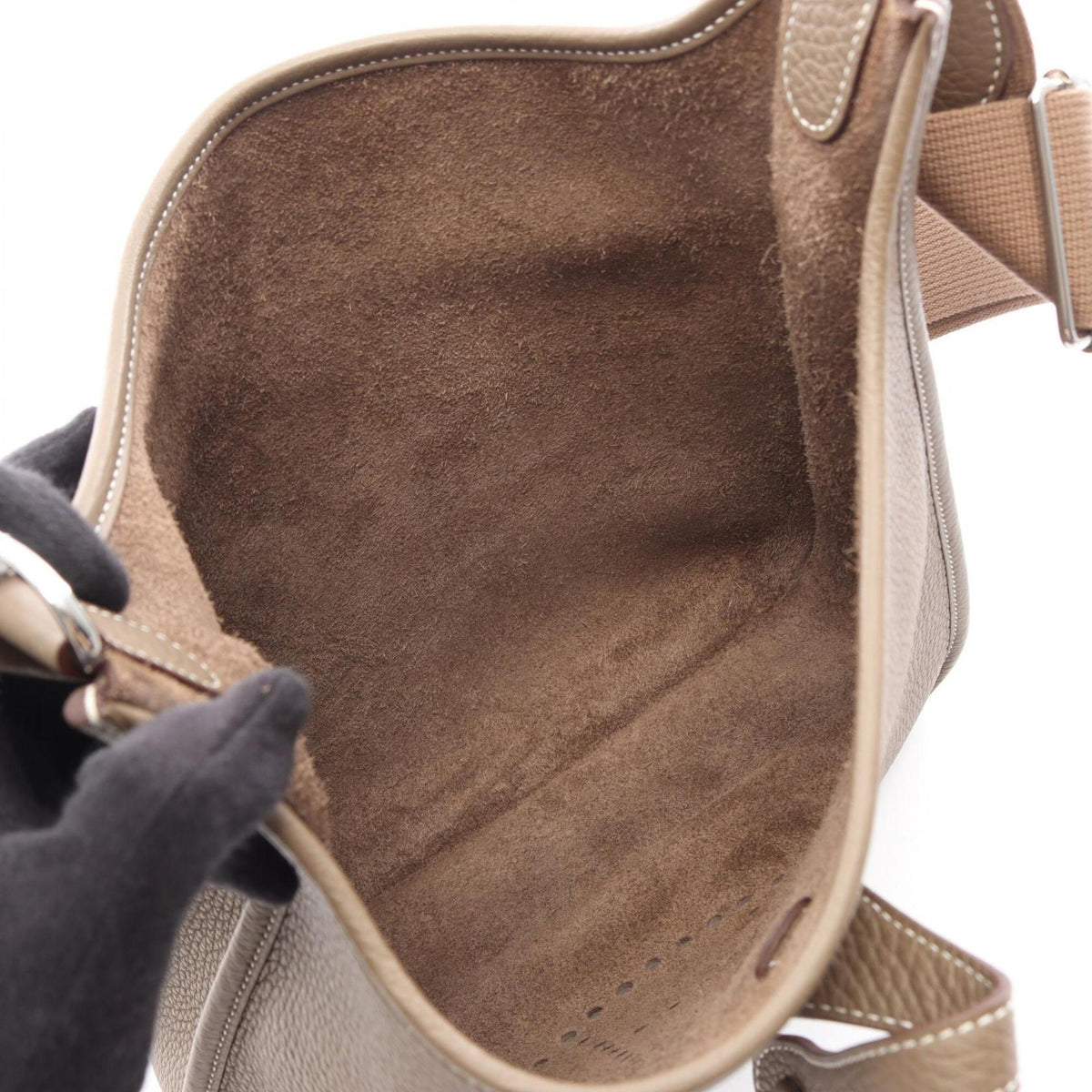 Hermes Etoupe Gray Gray Taurillon Clemence Leather Handbag Shoulder Bag (Pre-Owned)