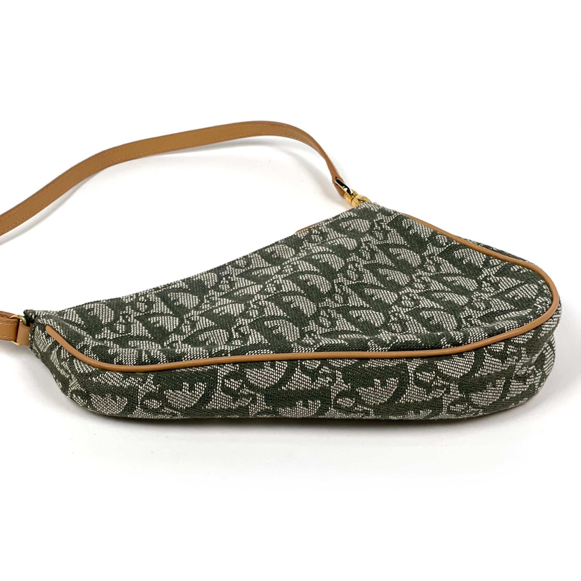 Christian Dior Trotter Green Canvas Leather Saddle Bag (Pre-Owned)