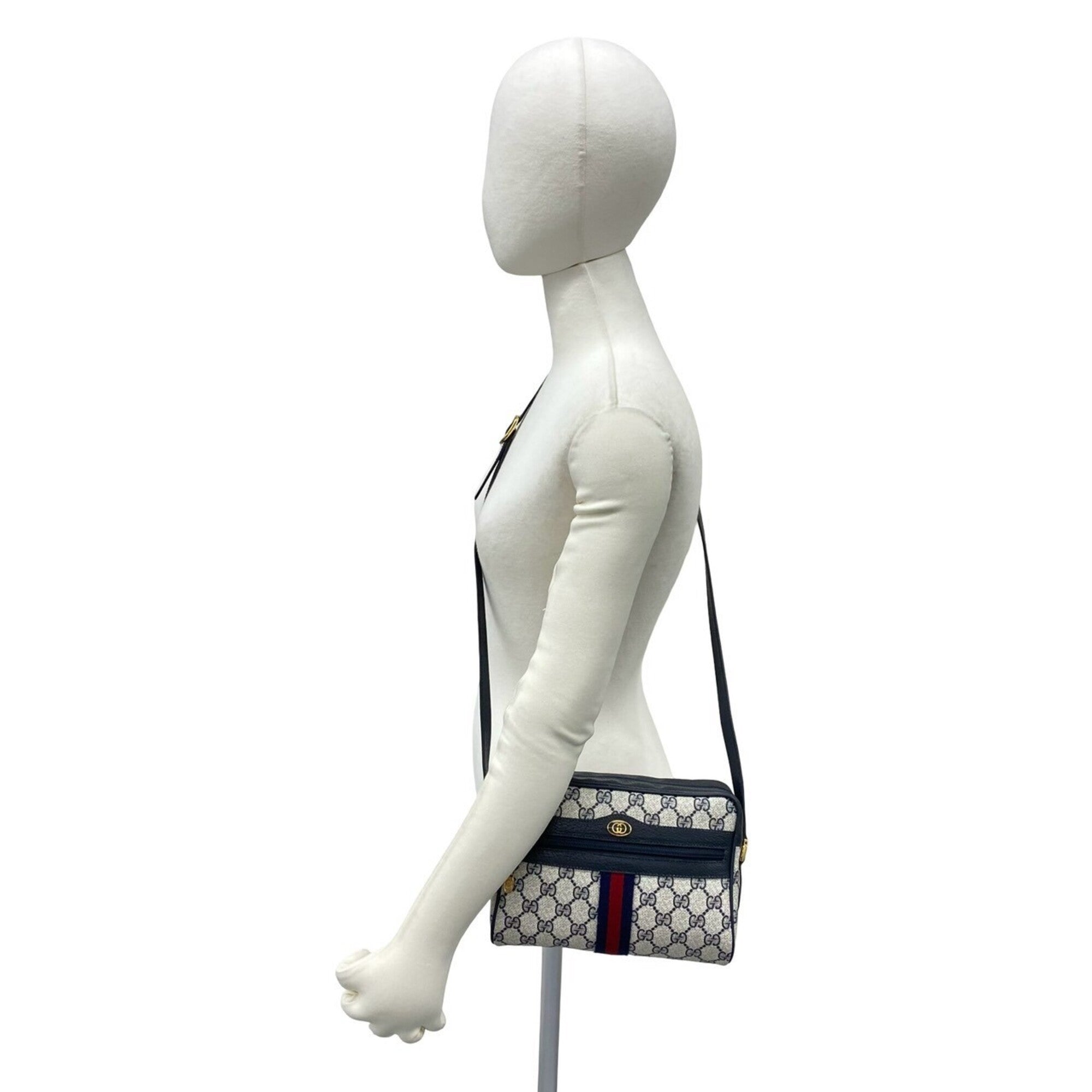 Gucci Navy Red Color Leather Pvc Shoulder Bag (Pre-Owned)
