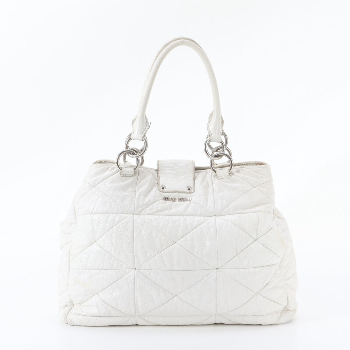 Miu Miu White Leather Handbag Shoulder Bag Tote Bag (Pre-Owned)