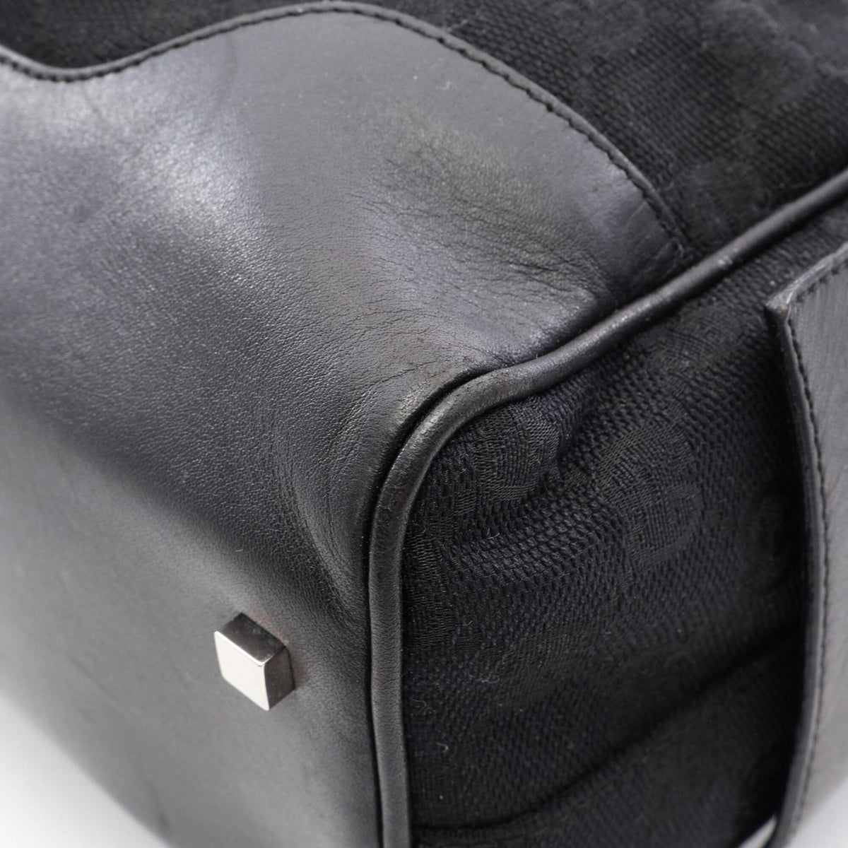 Gucci Gg Canvas Black Gg Canvas Leather Handbag (Pre-Owned)