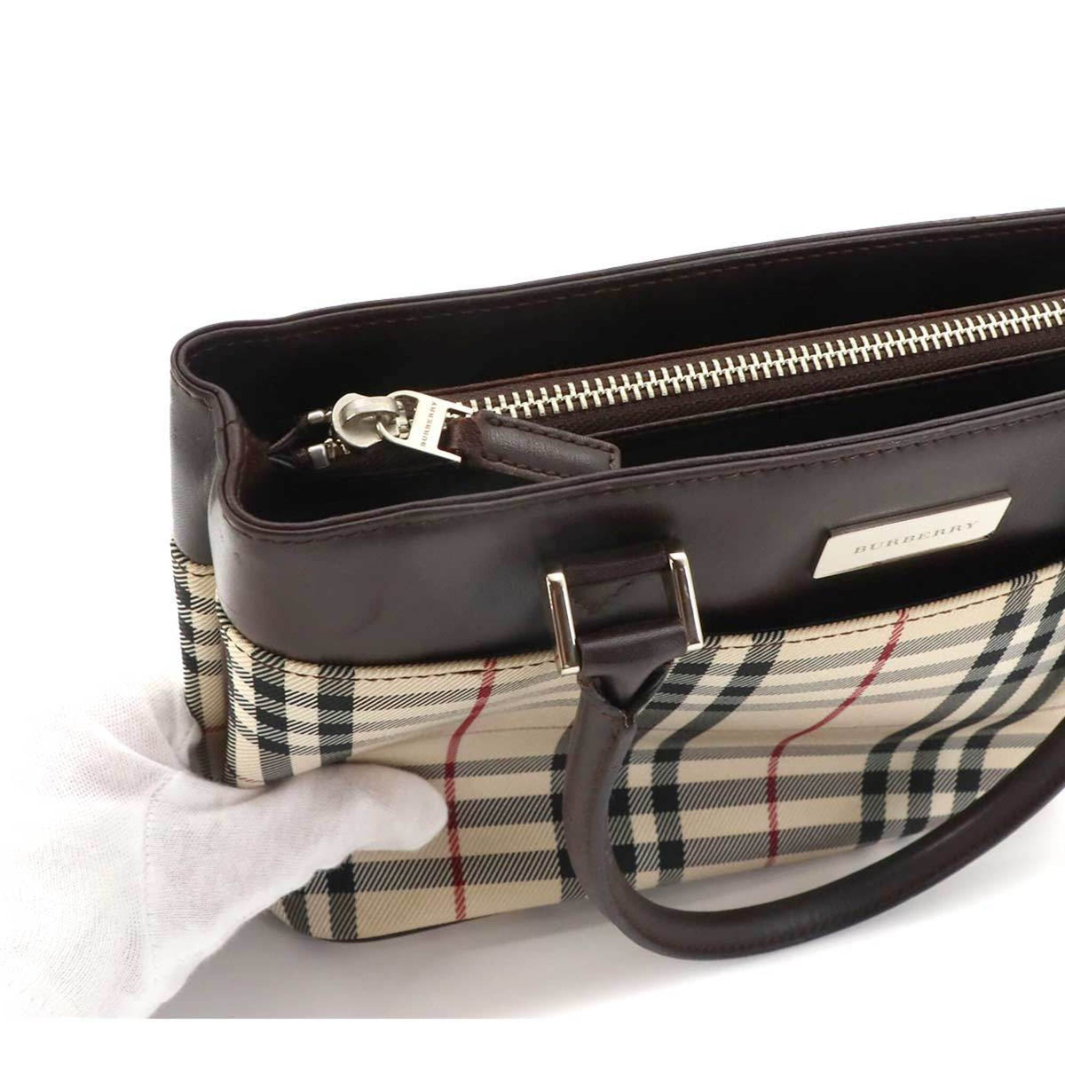 Burberry Beige Dark Brown Canvas Handbag (Pre-Owned)