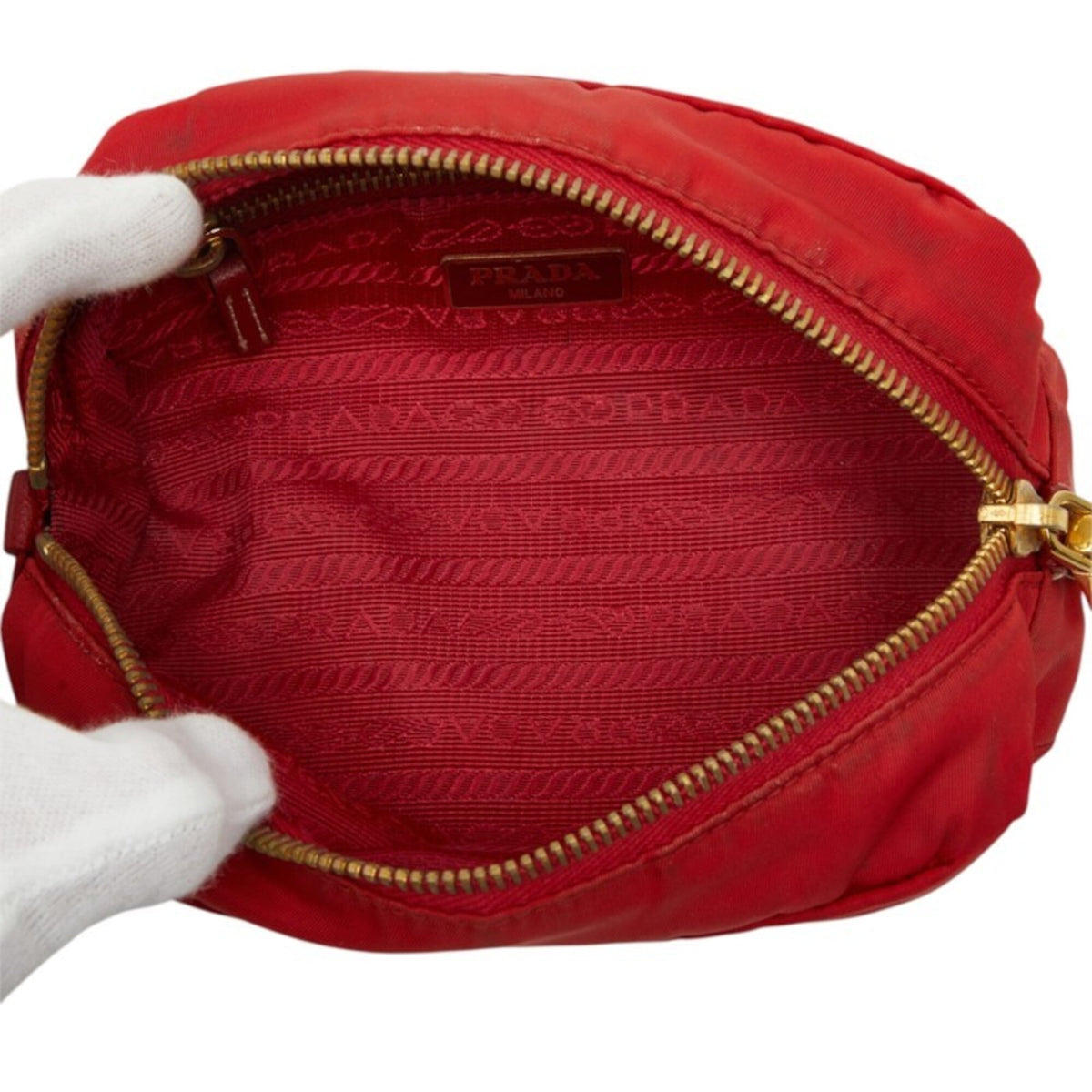 Prada Red Color Nylon Leather Pouch (Pre-Owned)
