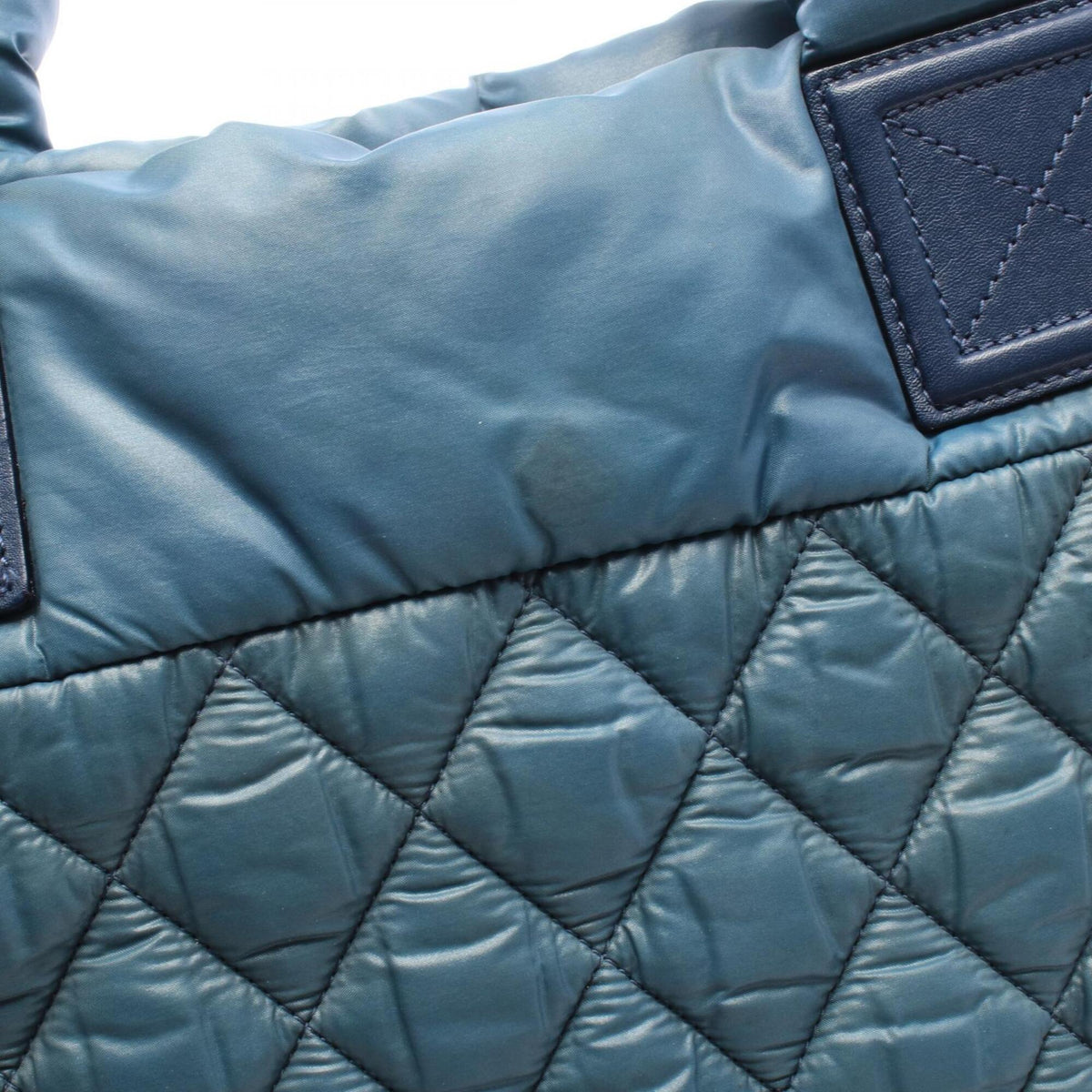 Chanel Green Navy Nylon Leather Handbag Tote Bag (Pre-Owned)