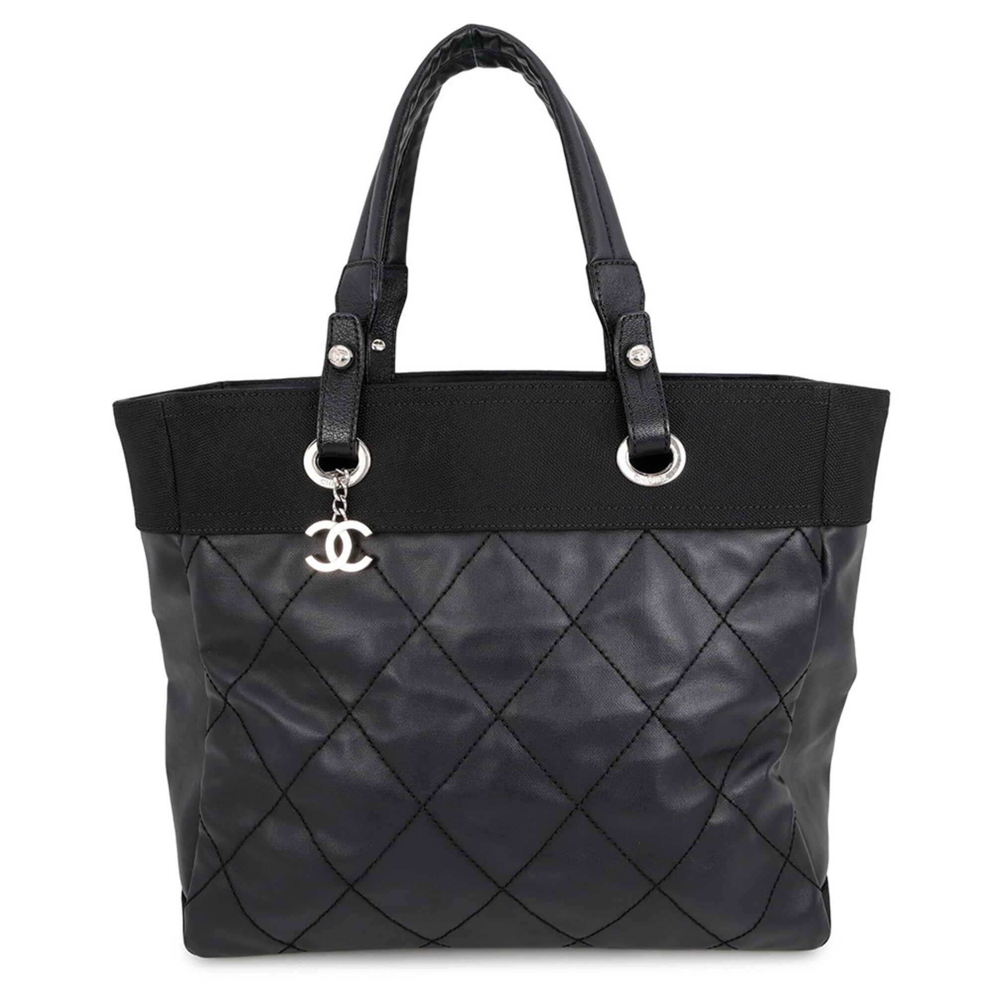 Chanel Black Leather Canvas Tote Bag (Pre-Owned)