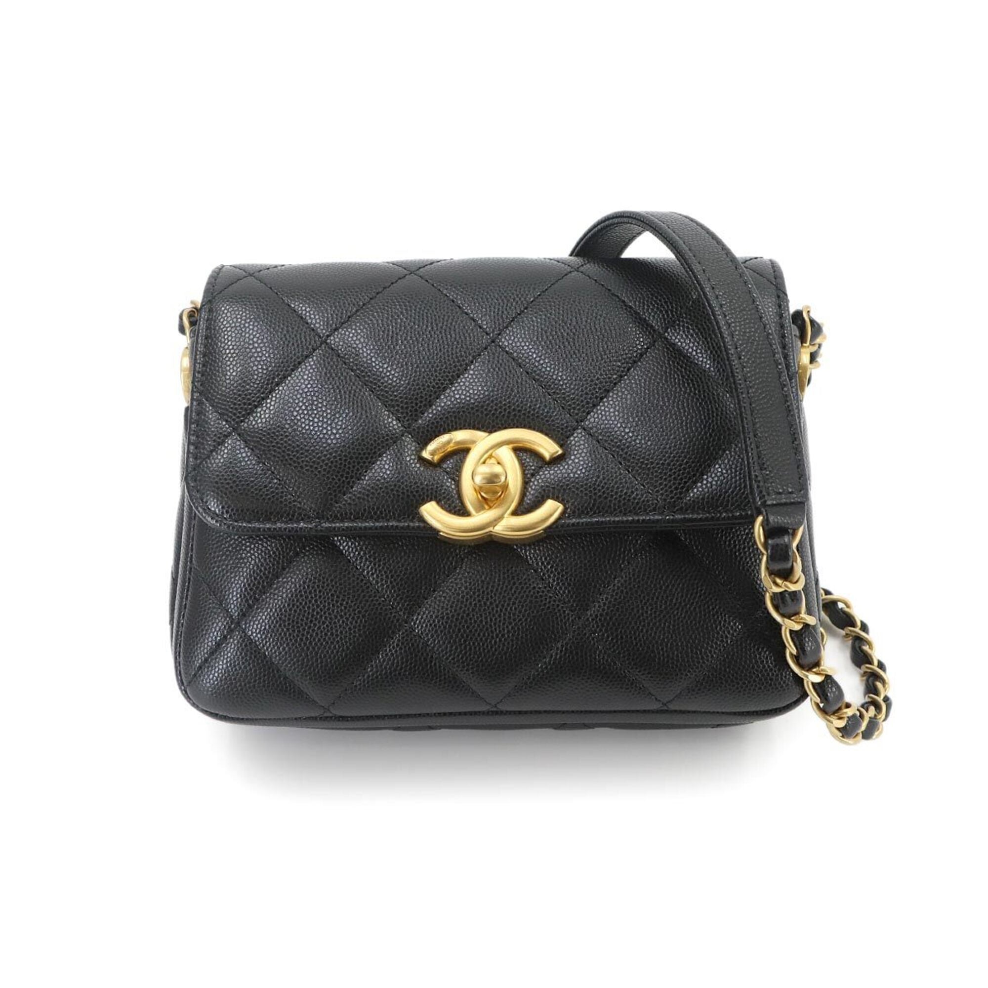 Chanel Matelasse Black Grained Calfskin Handbag Shoulder Bag (Pre-Owned)