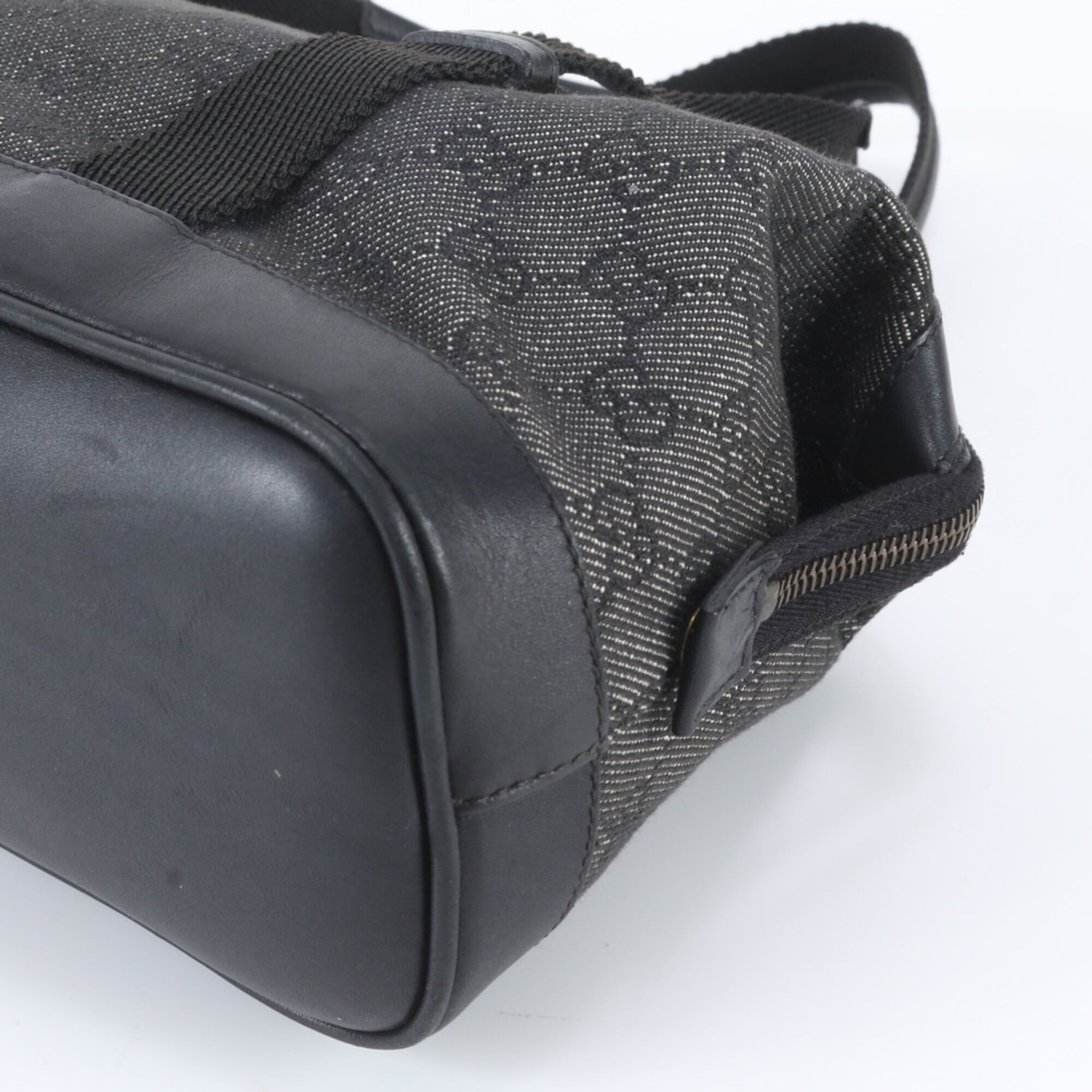 Gucci Black Leather Canvas Handbag Shoulder Bag Tote Bag (Pre-Owned)