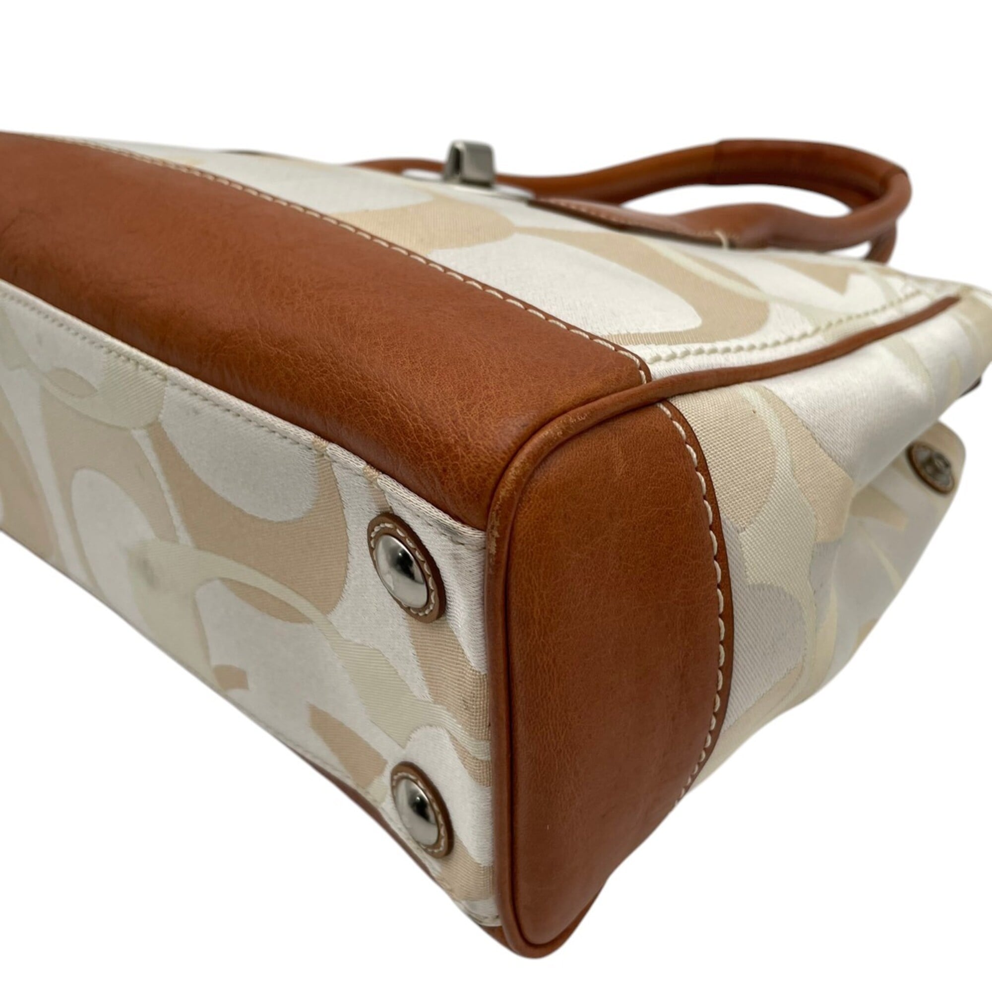 Coach Ivory Canvas Leather Handbag Tote Bag (Pre-Owned)