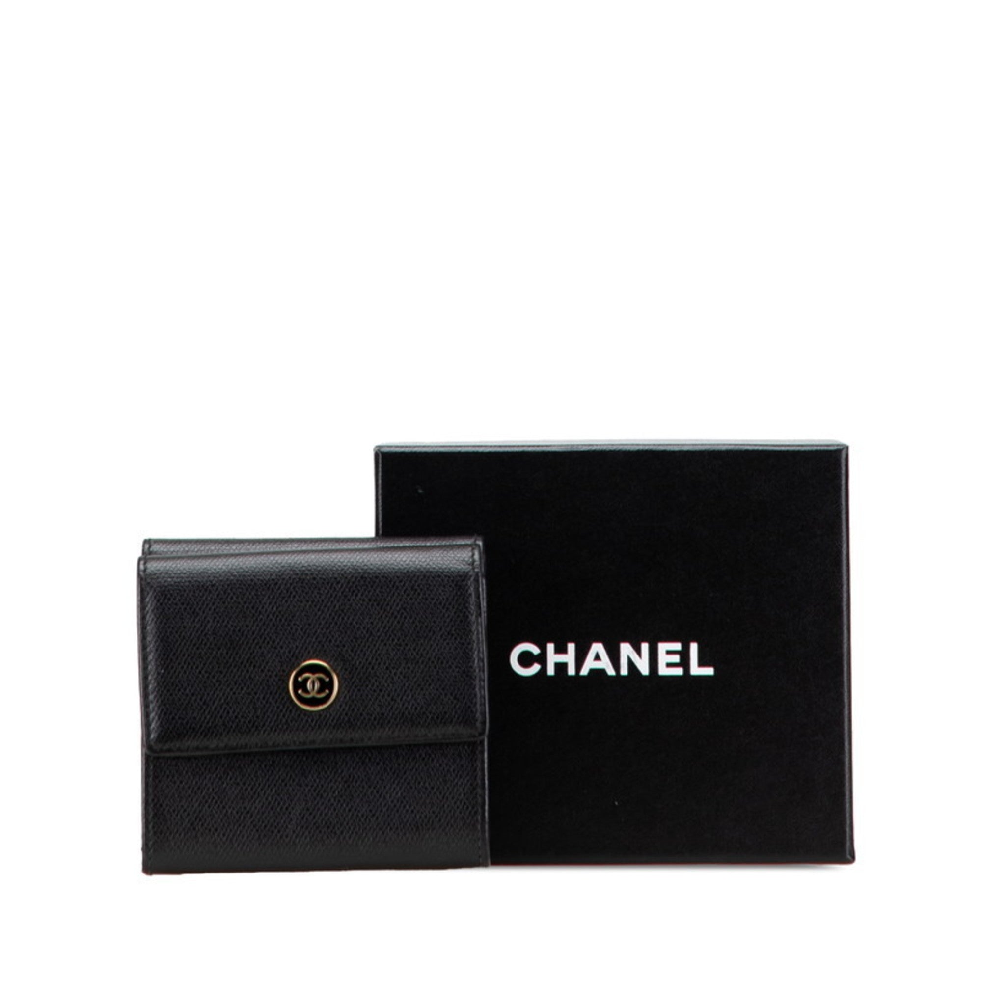 Chanel Black Leather Wallet (Tri-Fold) (Pre-Owned)