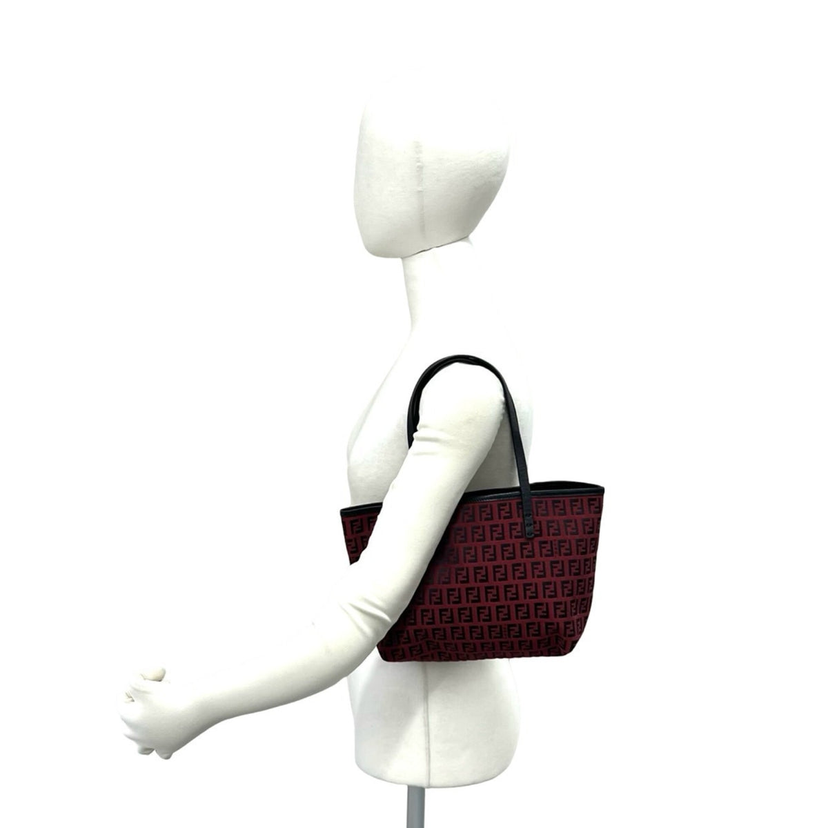 Fendi Black Red Color Canvas Leather Handbag Pouch Tote Bag (Pre-Owned)