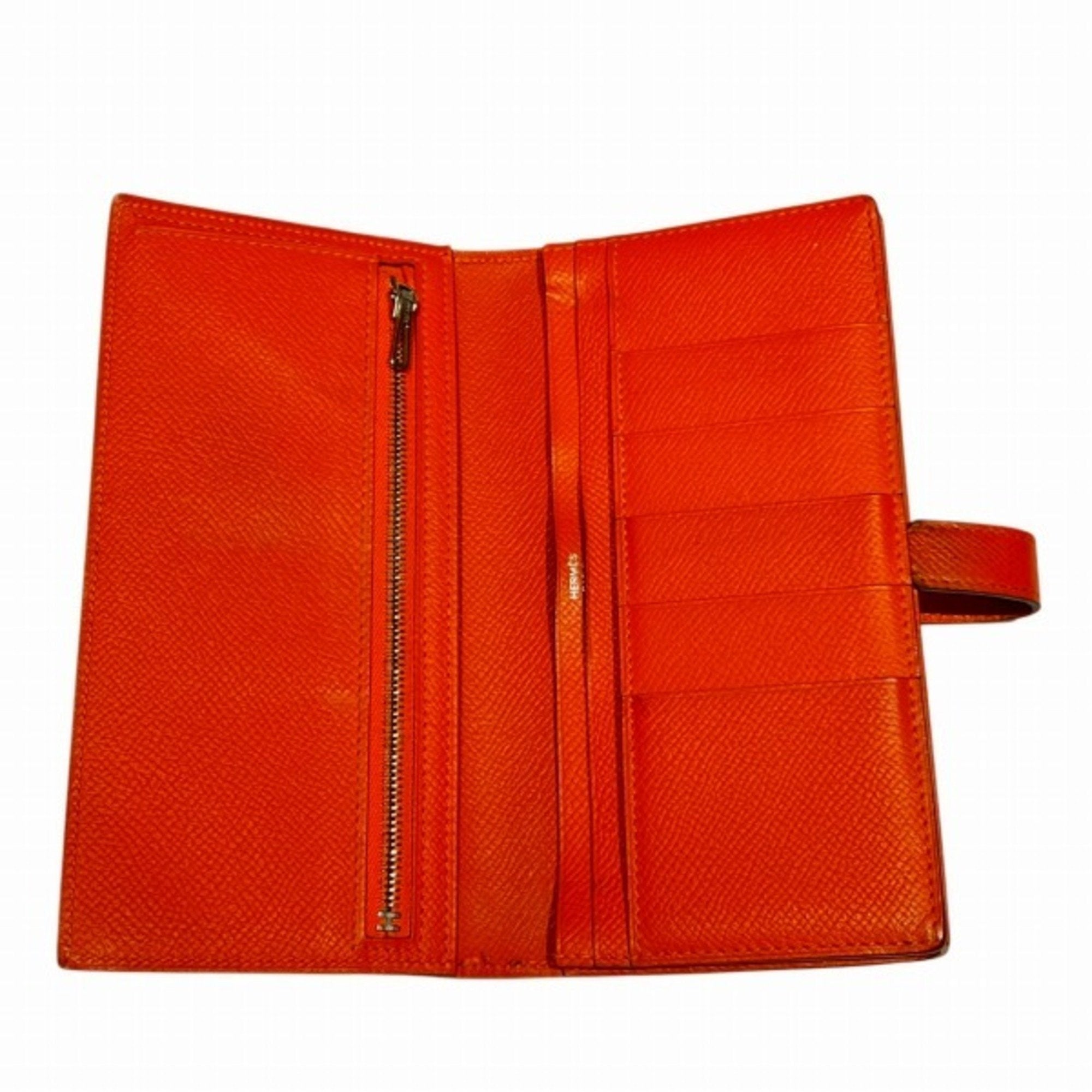 Hermes Orange Leather Long Wallet (Bi-Fold) (Pre-Owned)