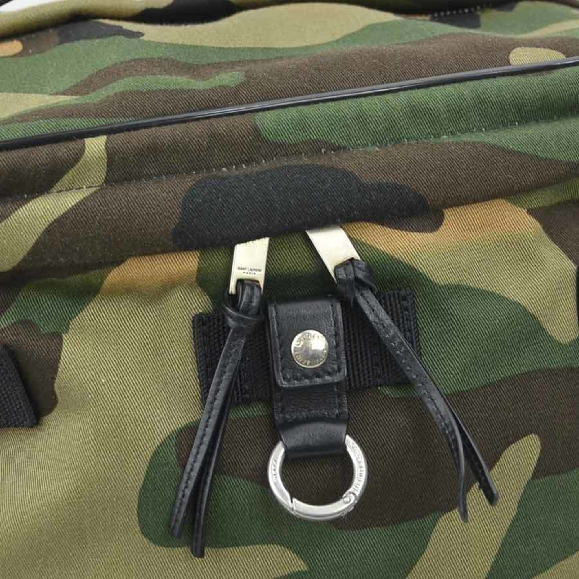 Saint Laurent Black Khaki Canvas Leather Backpack (Pre-Owned)