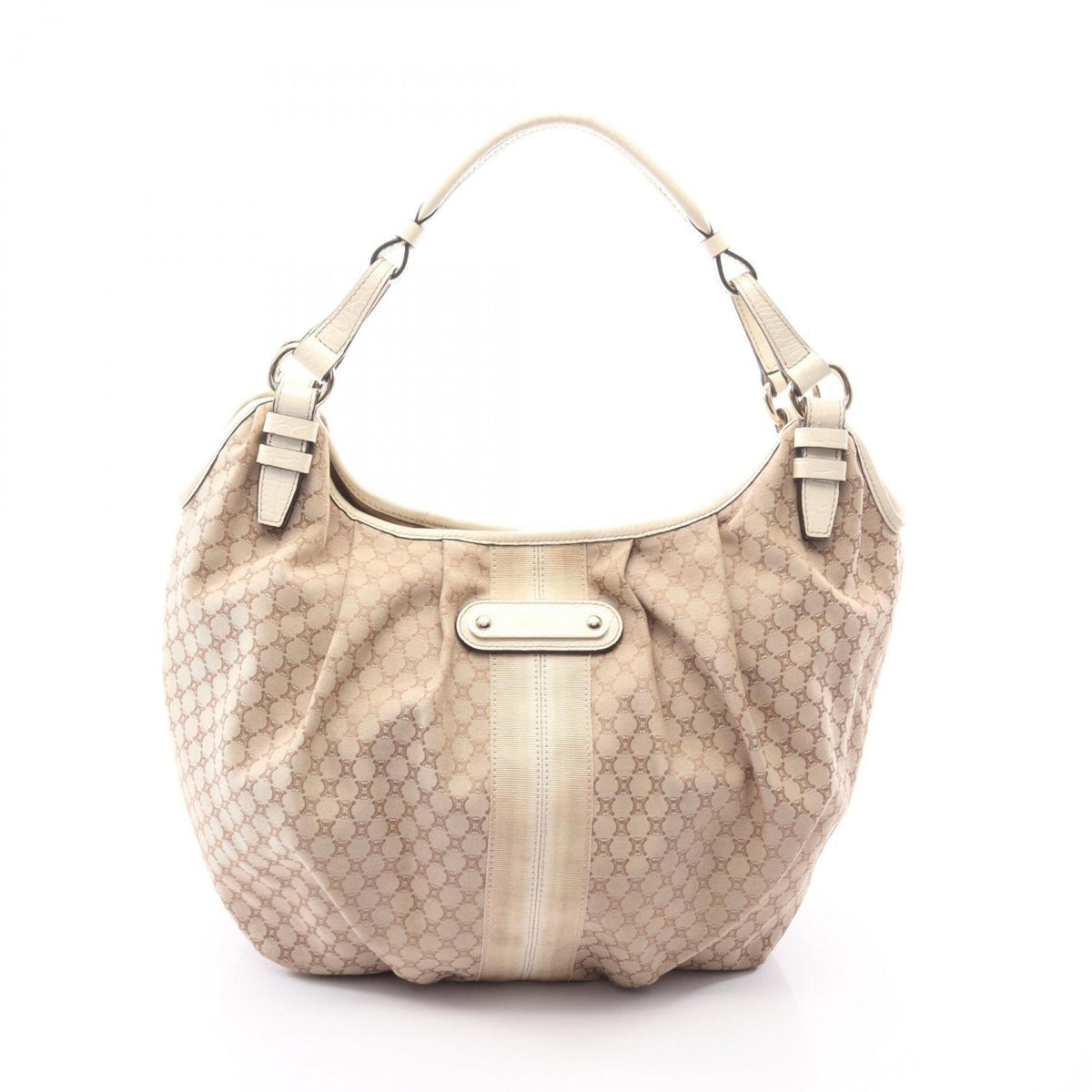 Celine Beige White Canvas Leather Handbag Shoulder Bag (Pre-Owned)