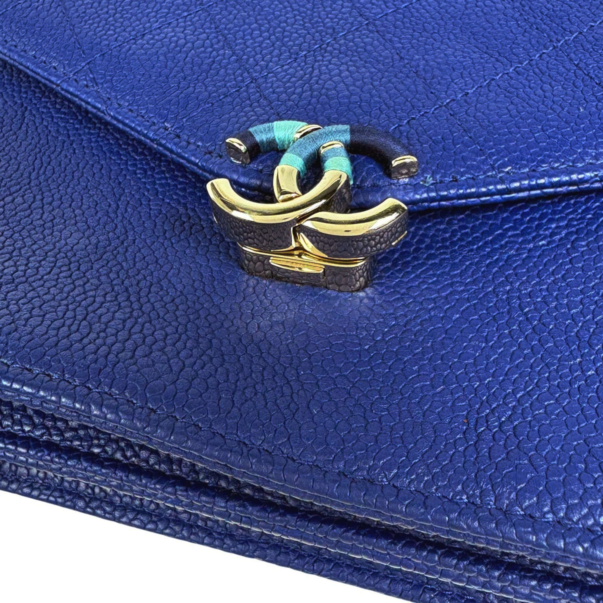 Chanel Blue Grained Calfskin Shoulder Bag (Pre-Owned)