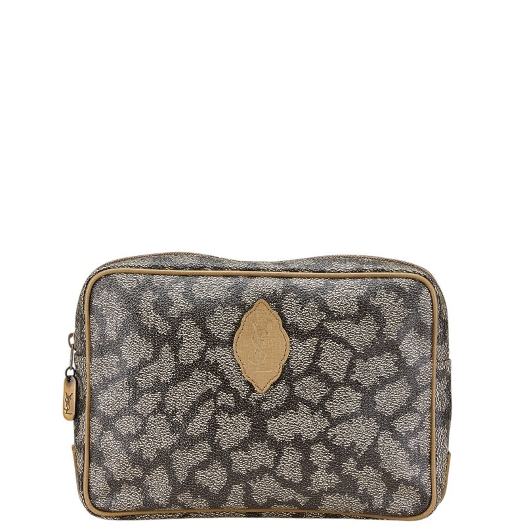 Saint Laurent Beige Brown Leather Clutch Bag (Pre-Owned)