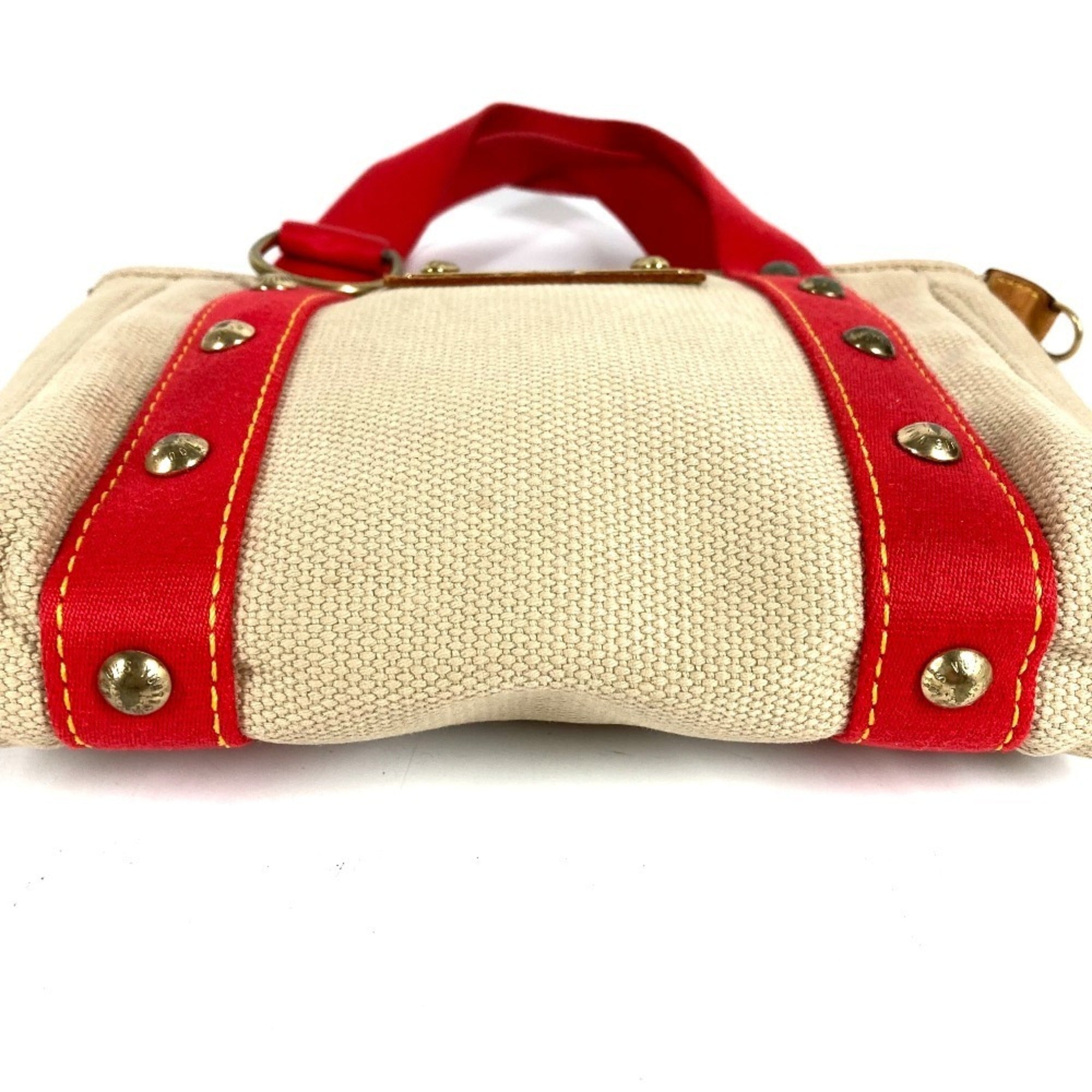 Louis Vuitton Beige Red Color Canvas Handbag Tote Bag (Pre-Owned)