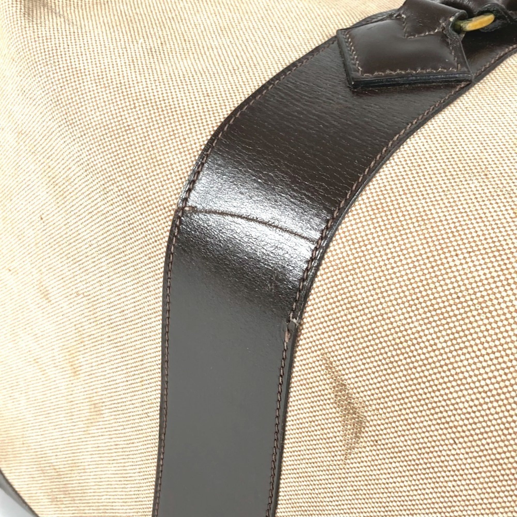 Hermes Beige Dark Brown Leather Canvas Boston Bag (Pre-Owned)