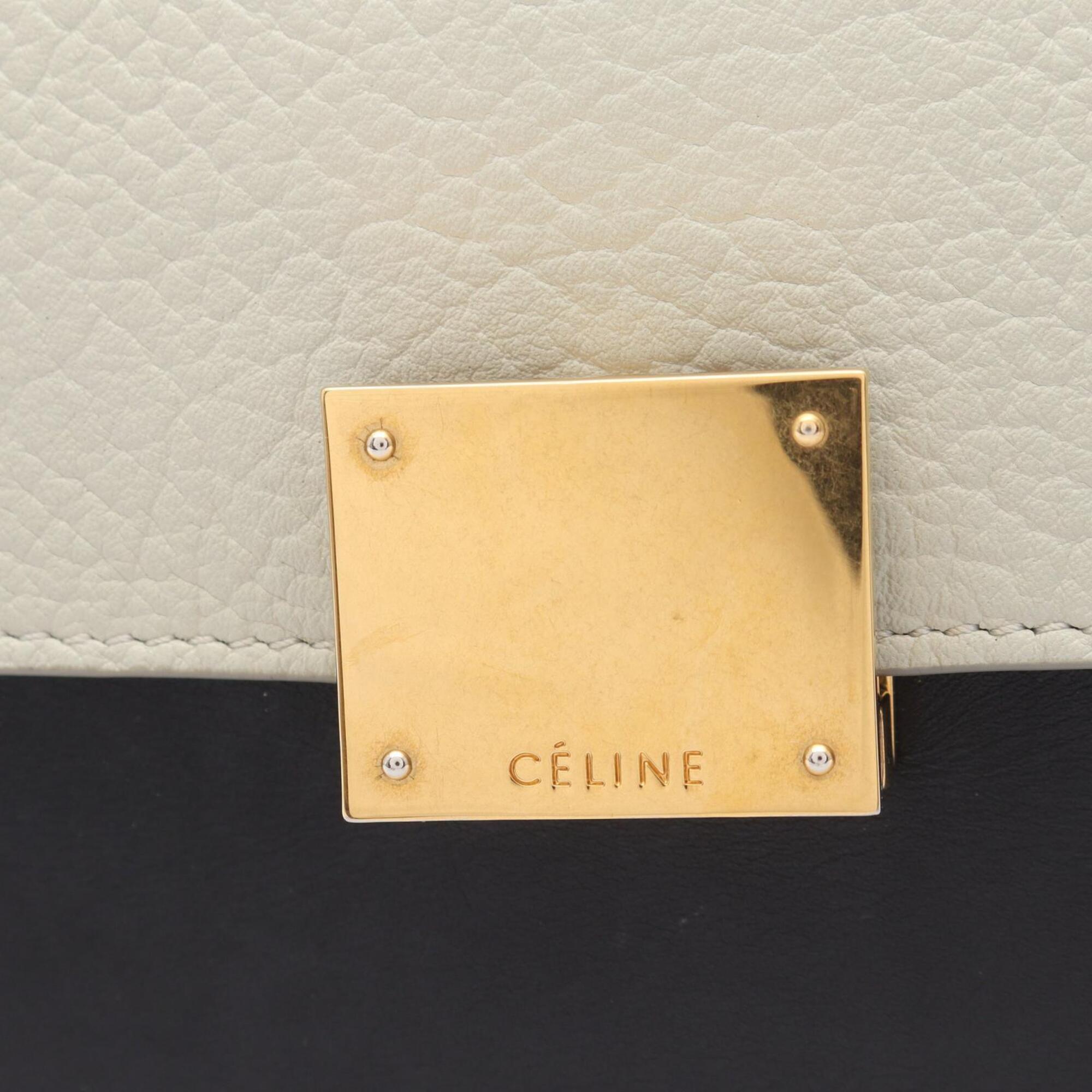 Celine Black Blue Ivory Leather Suede Handbag (Pre-Owned)