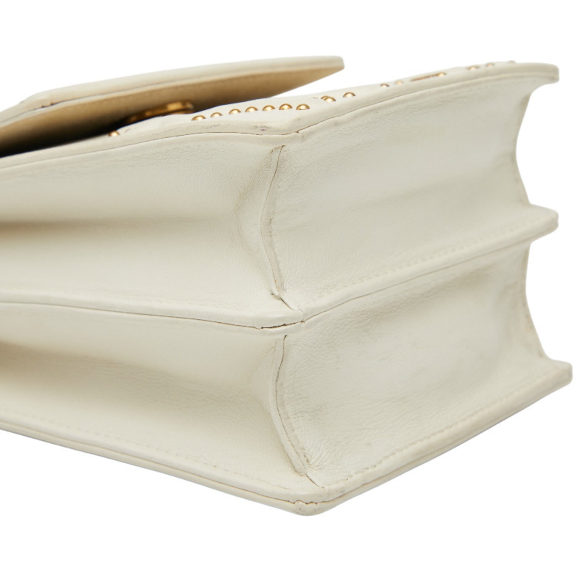 Christian Dior Gold Ivory White Leather Shoulder Bag (Pre-Owned)