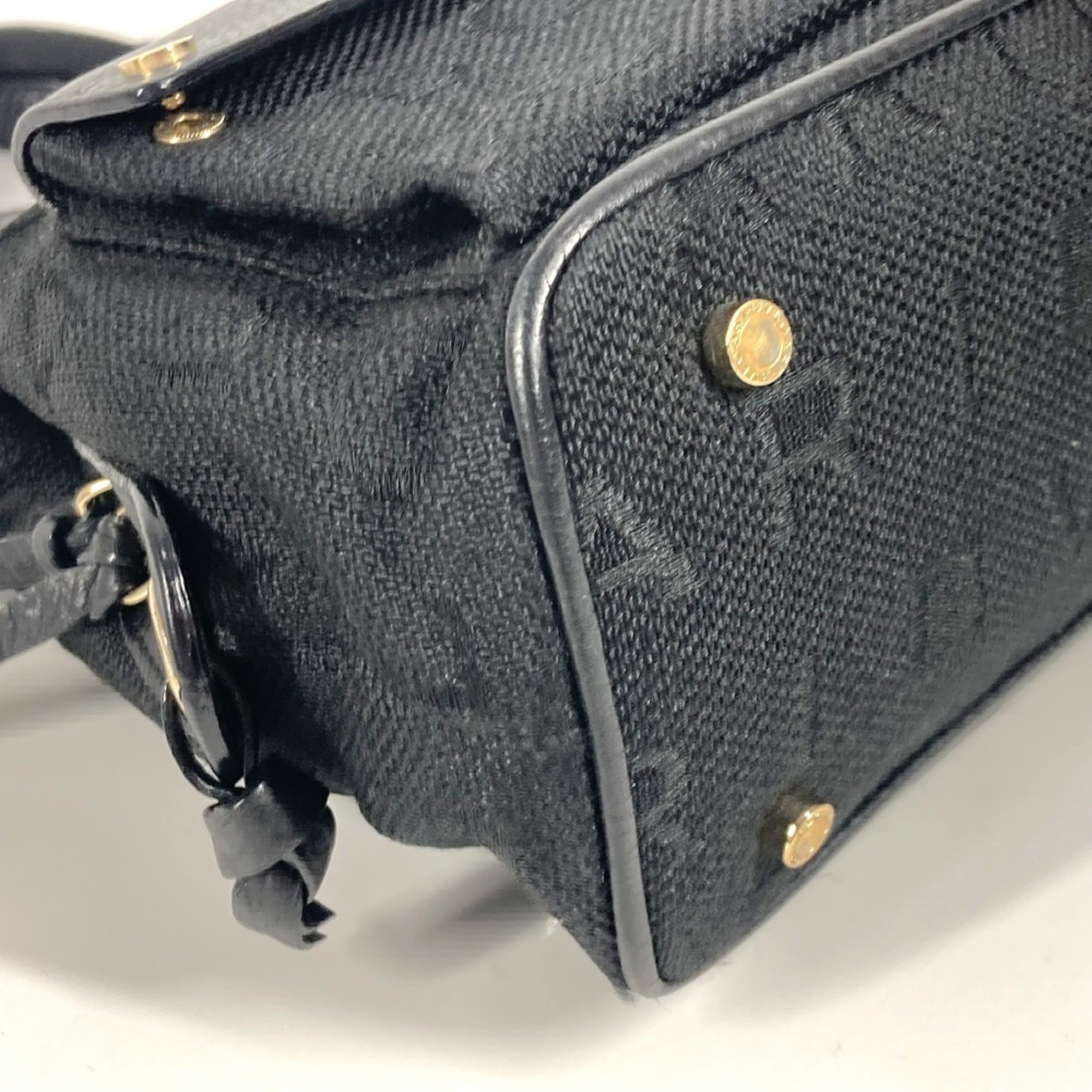 Bvlgari Black Leather Canvas Handbag Shoulder Bag Tote Bag (Pre-Owned)