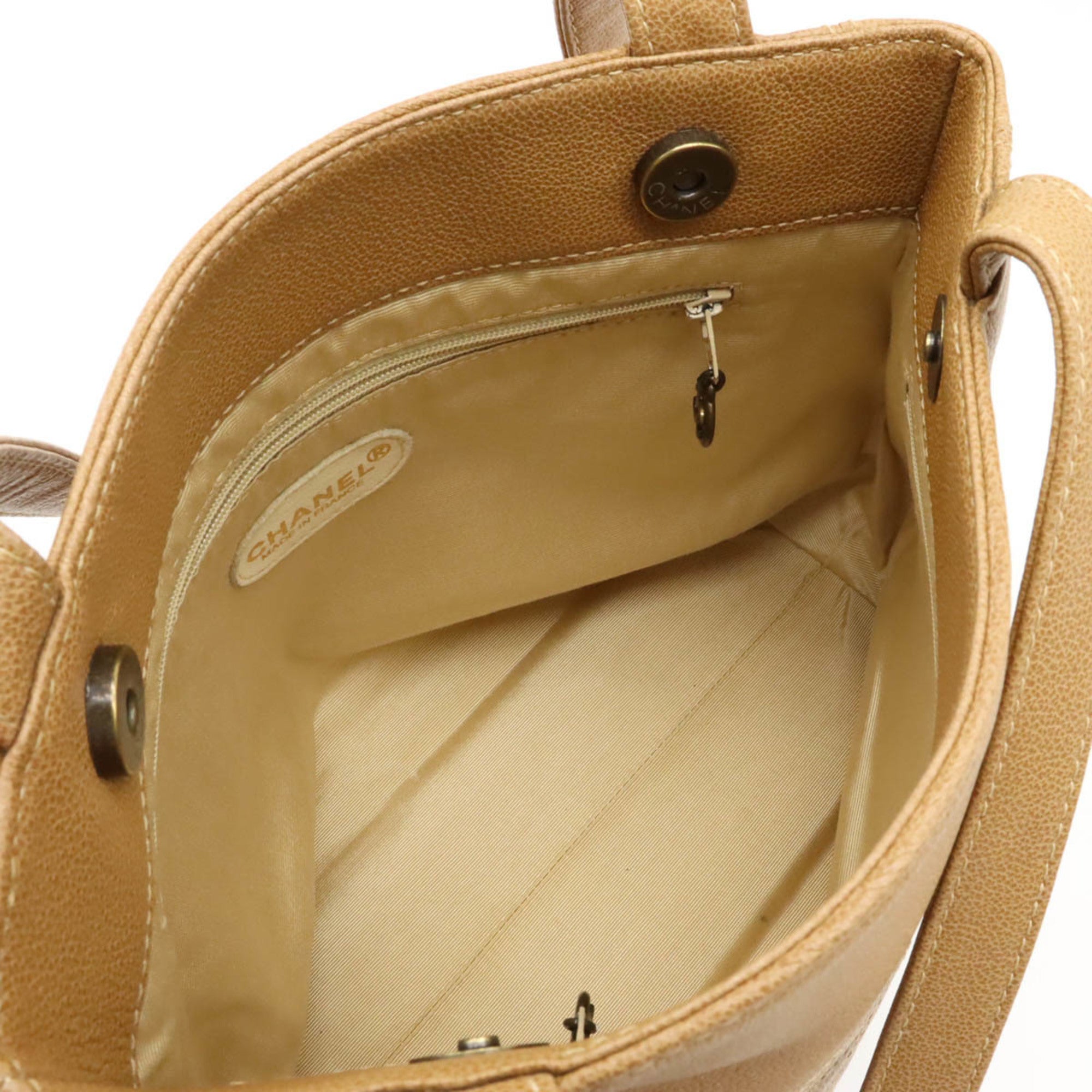 Chanel Beige Brown Leather Shoulder Bag Tote Bag (Pre-Owned)