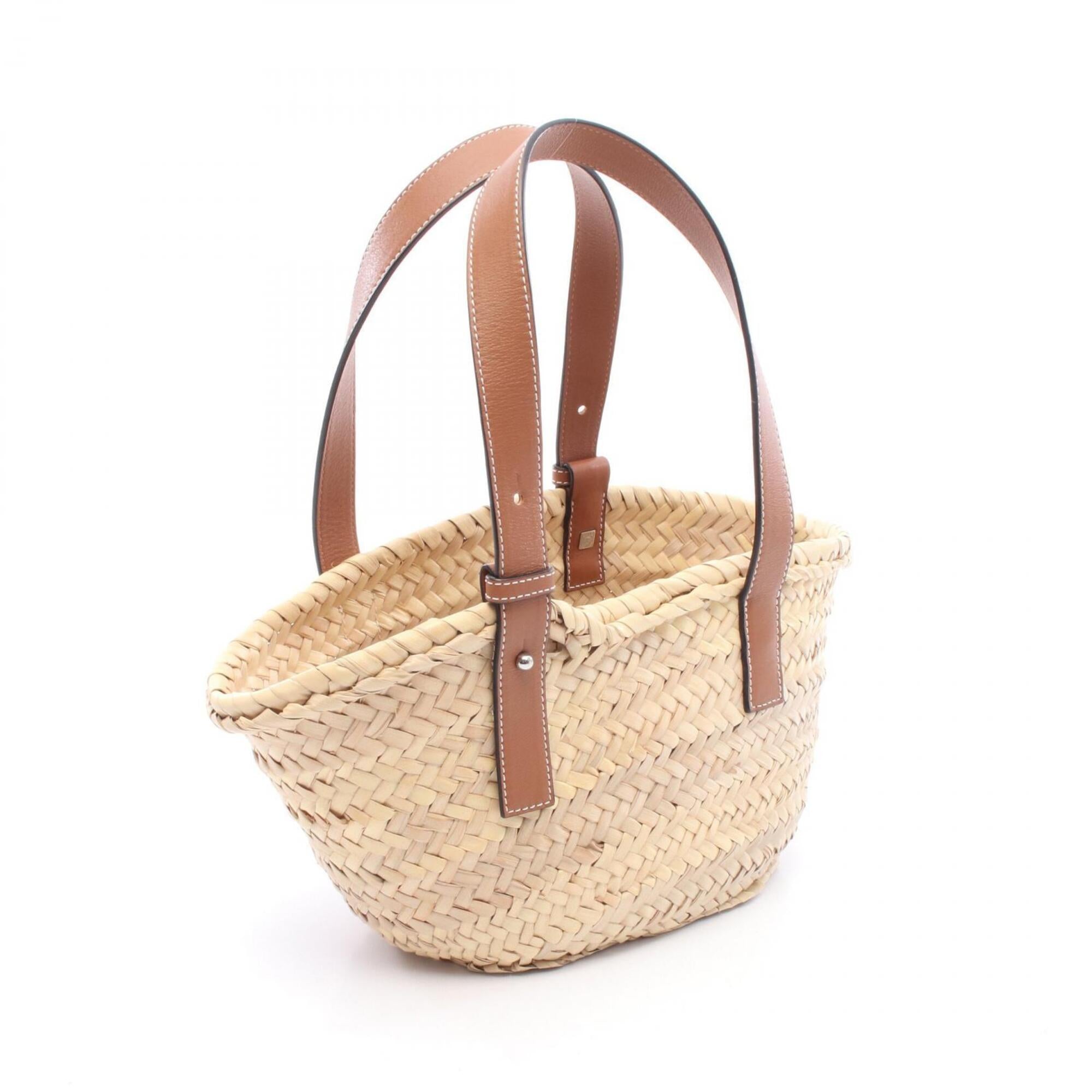 Loewe Beige Brown Yellow Leather Raffia Basket Handbag (Pre-Owned)