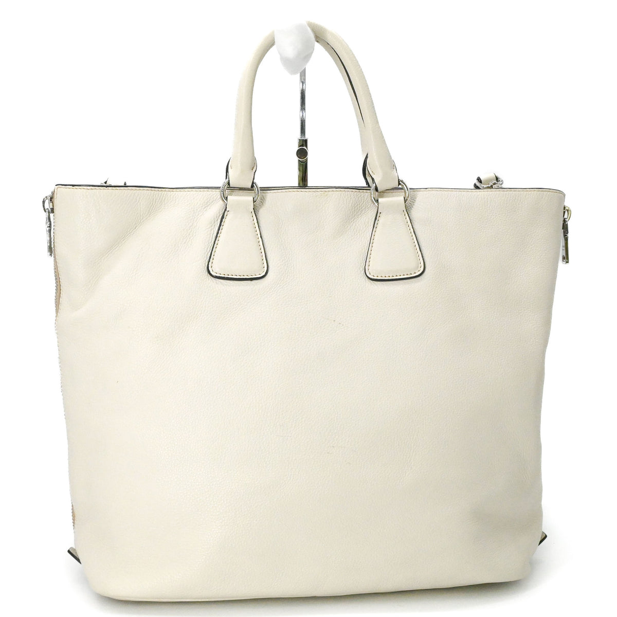 Prada White Leather Shoulder Bag Tote Bag (Pre-Owned)