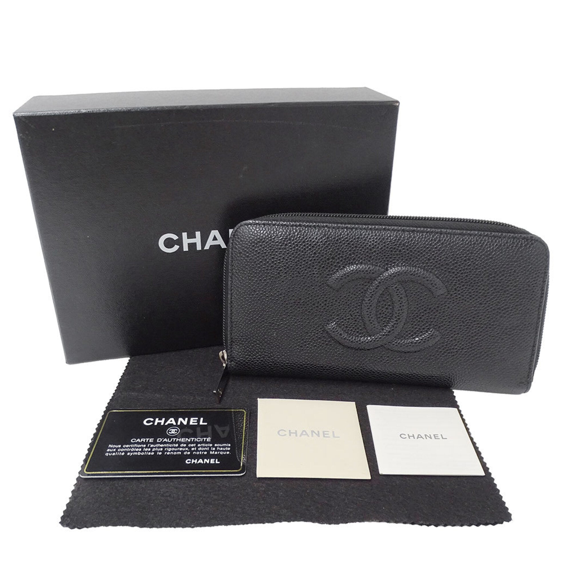 Chanel Black Grained Calfskin Long Wallet (Bi-Fold) (Pre-Owned)
