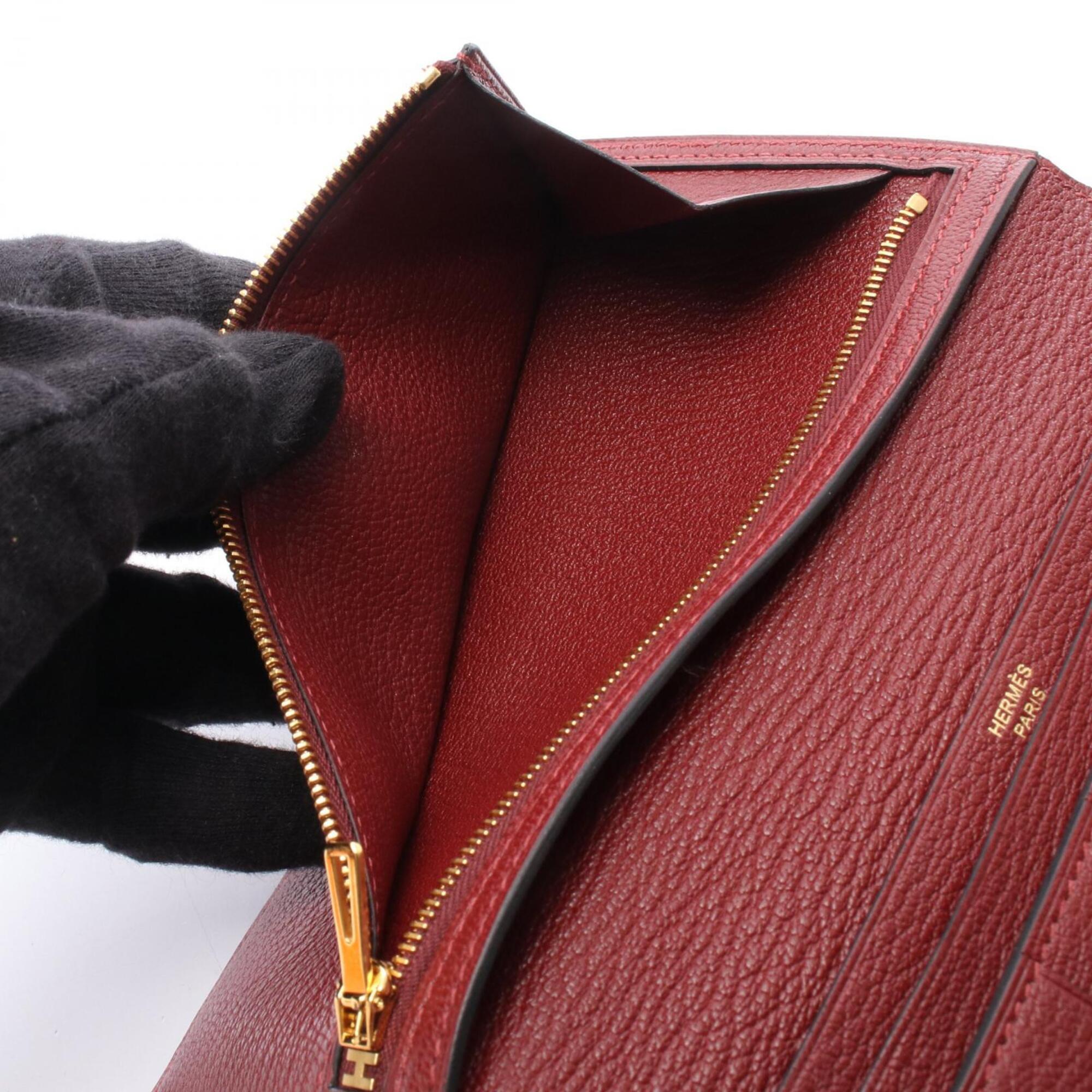 Hermes Bearn Bordeaux Rouge H Chevre Leather Long Wallet (Bi-Fold) (Pre-Owned)