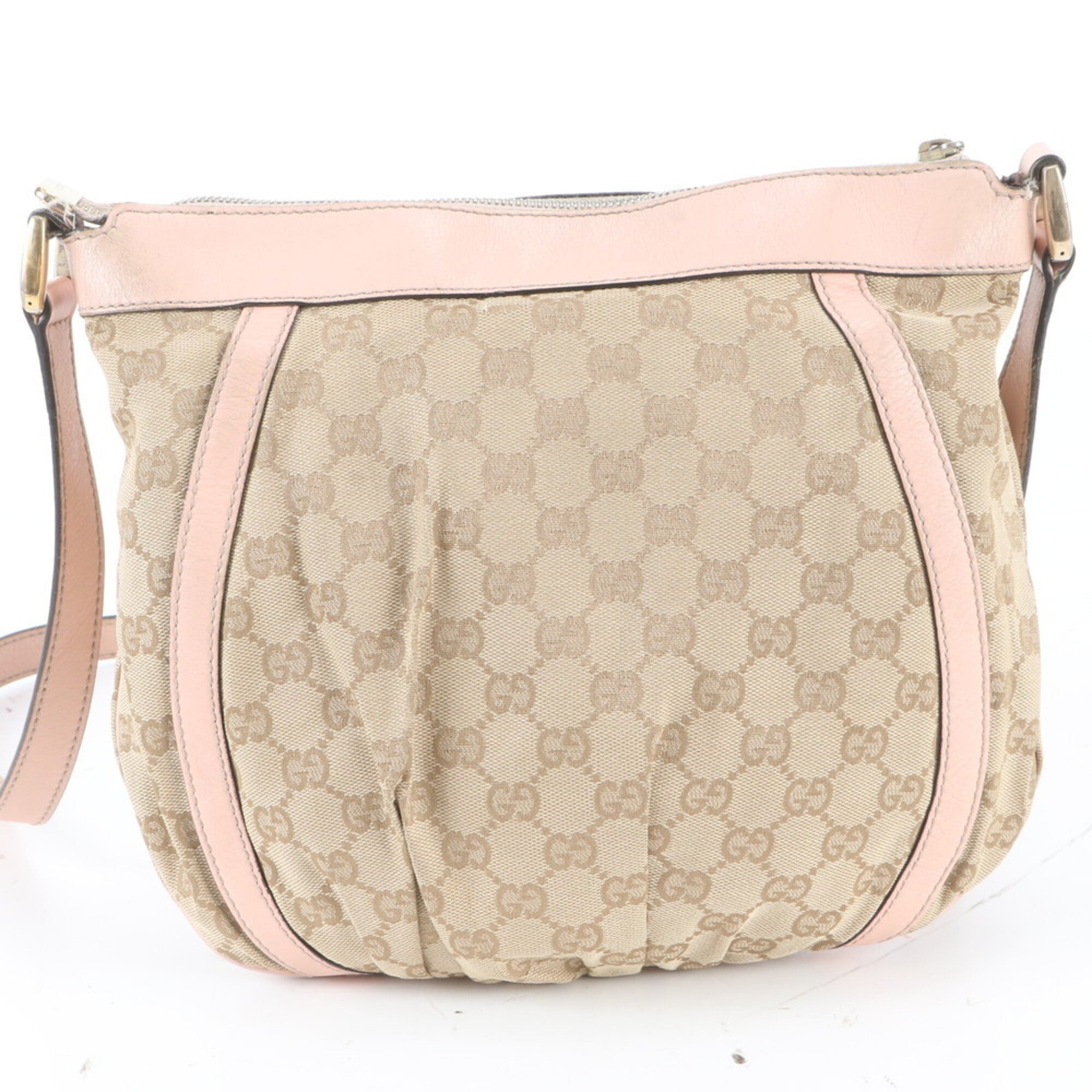 Gucci Brown Pink Leather Canvas Handbag Shoulder Bag Tote Bag (Pre-Owned)