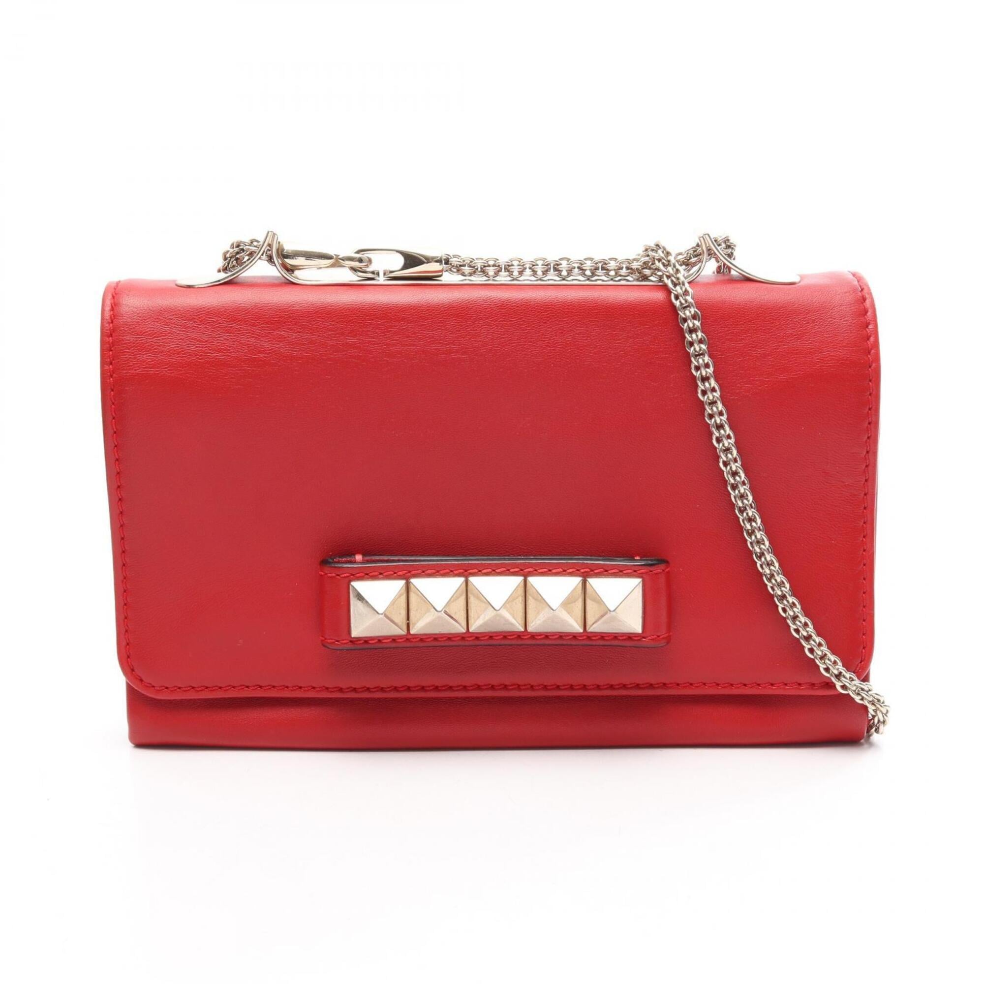 Valentino Red Color Leather Handbag Shoulder Bag (Pre-Owned)