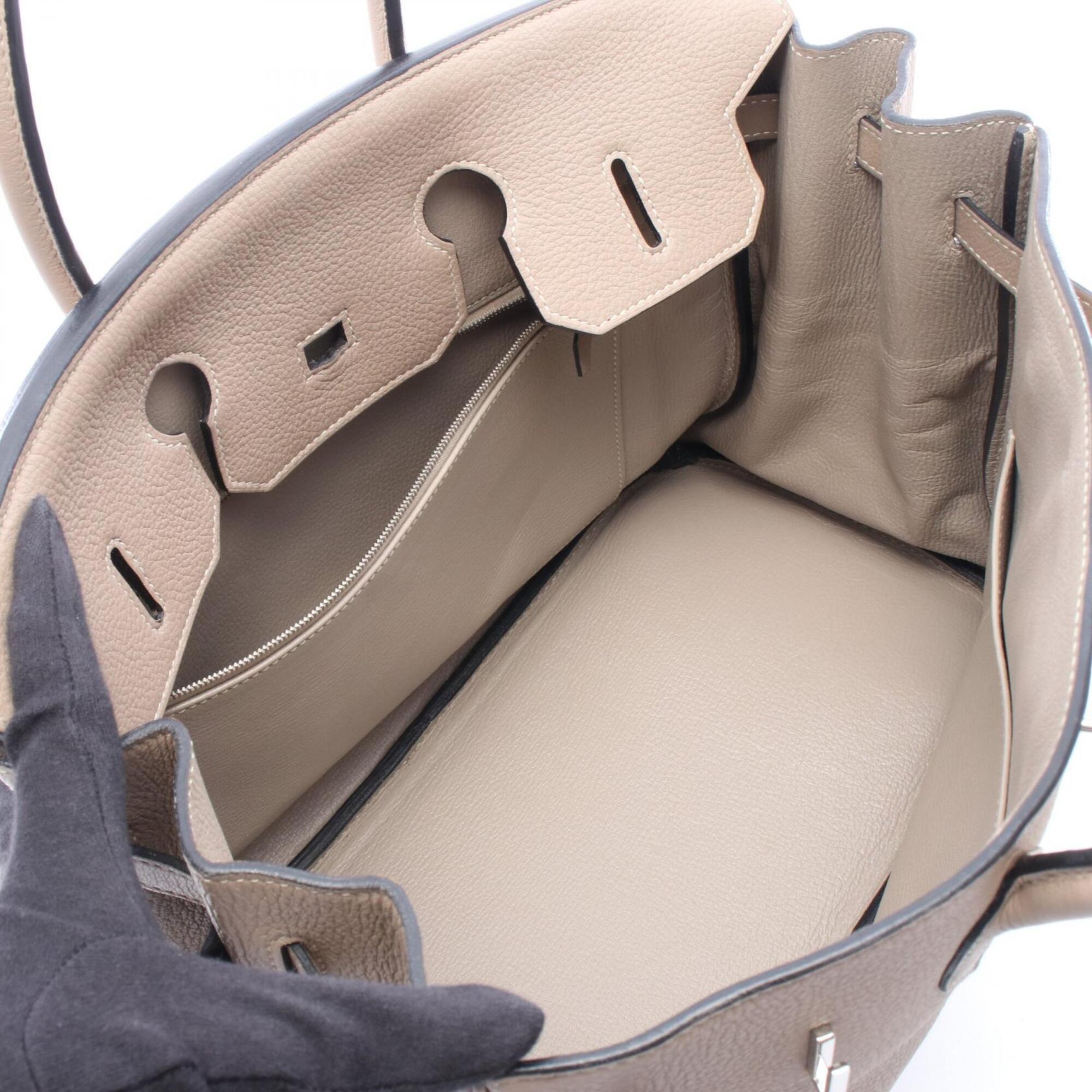 Hermes Beige Gris Tourterelle Taurillon Clemence Leather Leather Handbag (Pre-Owned)