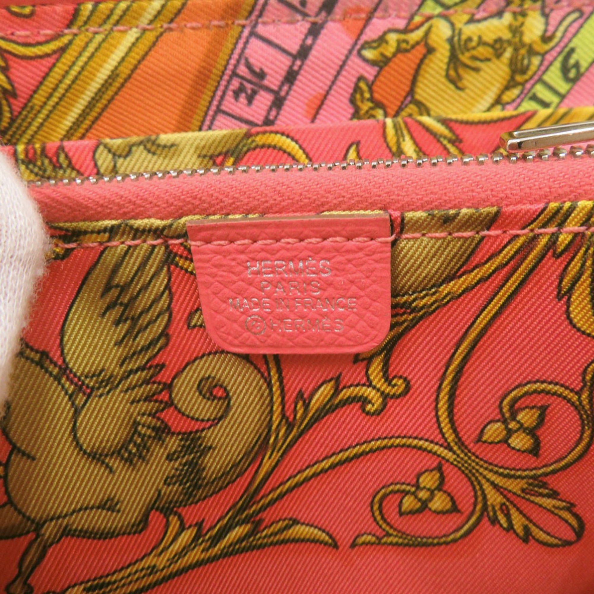 Hermes Rose Jaipur Epsom Leather Silk Coin Purse/Coin Case (Pre-Owned)
