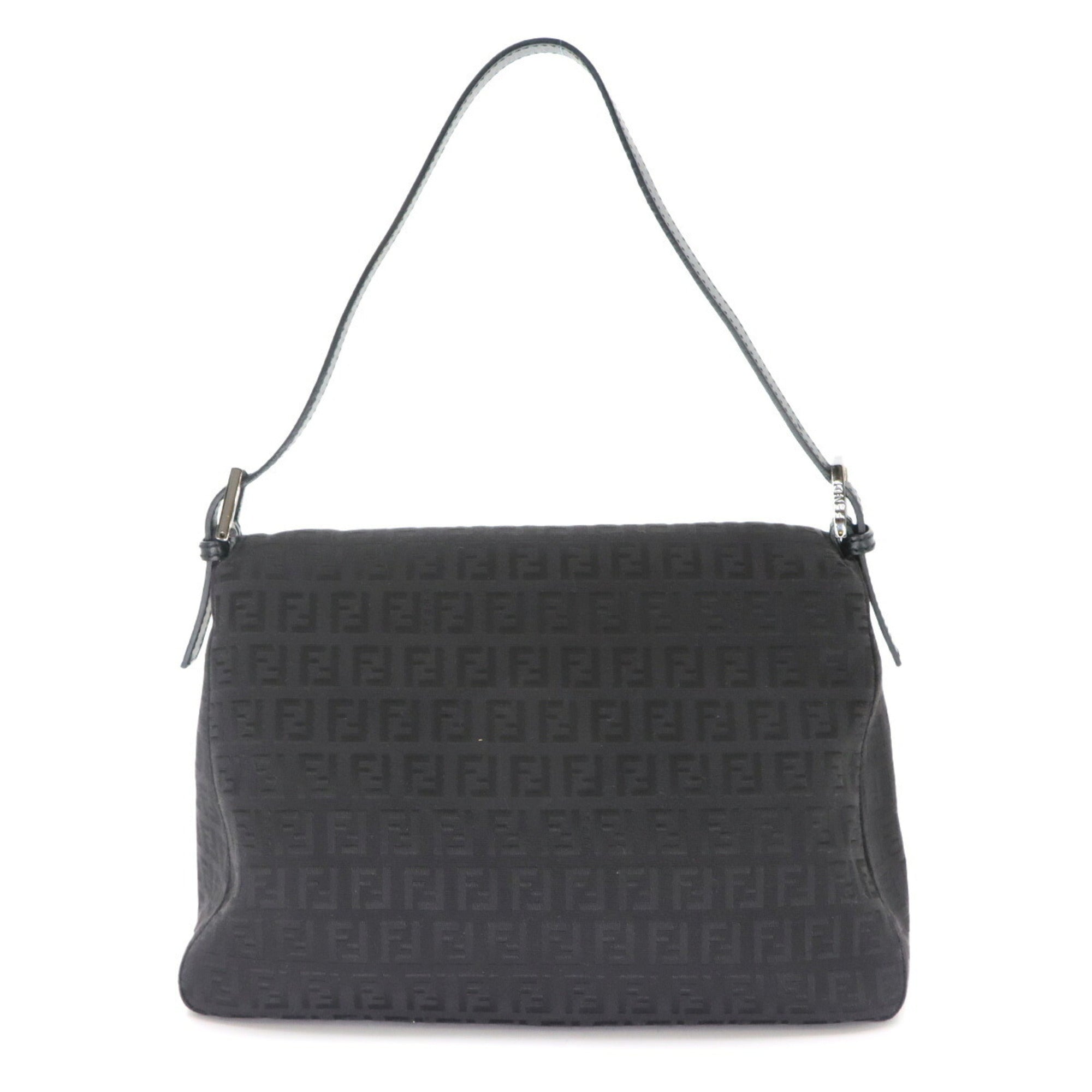 Fendi Zucchino Black Canvas Leather Baguette Bag Handbag Shoulder Bag (Pre-Owned)