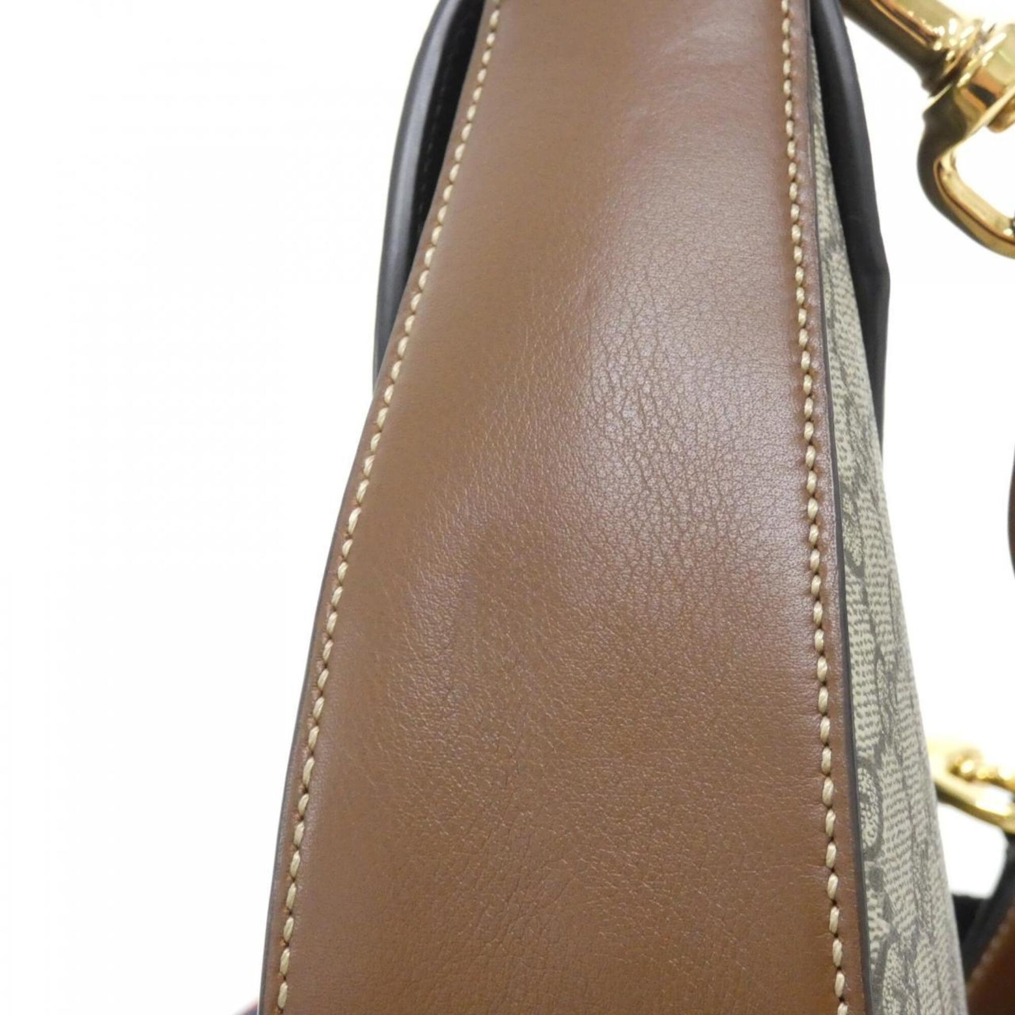Gucci Beige Black Gg Supreme Leather Shoulder Bag (Pre-Owned)