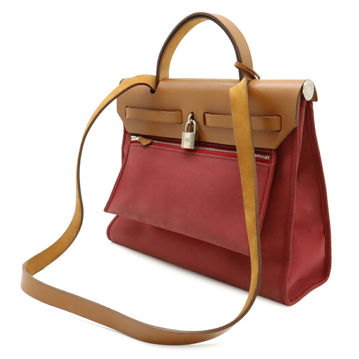 Hermes Her Bag Red Color Toile Officier Leather Handbag Shoulder Bag (Pre-Owned)