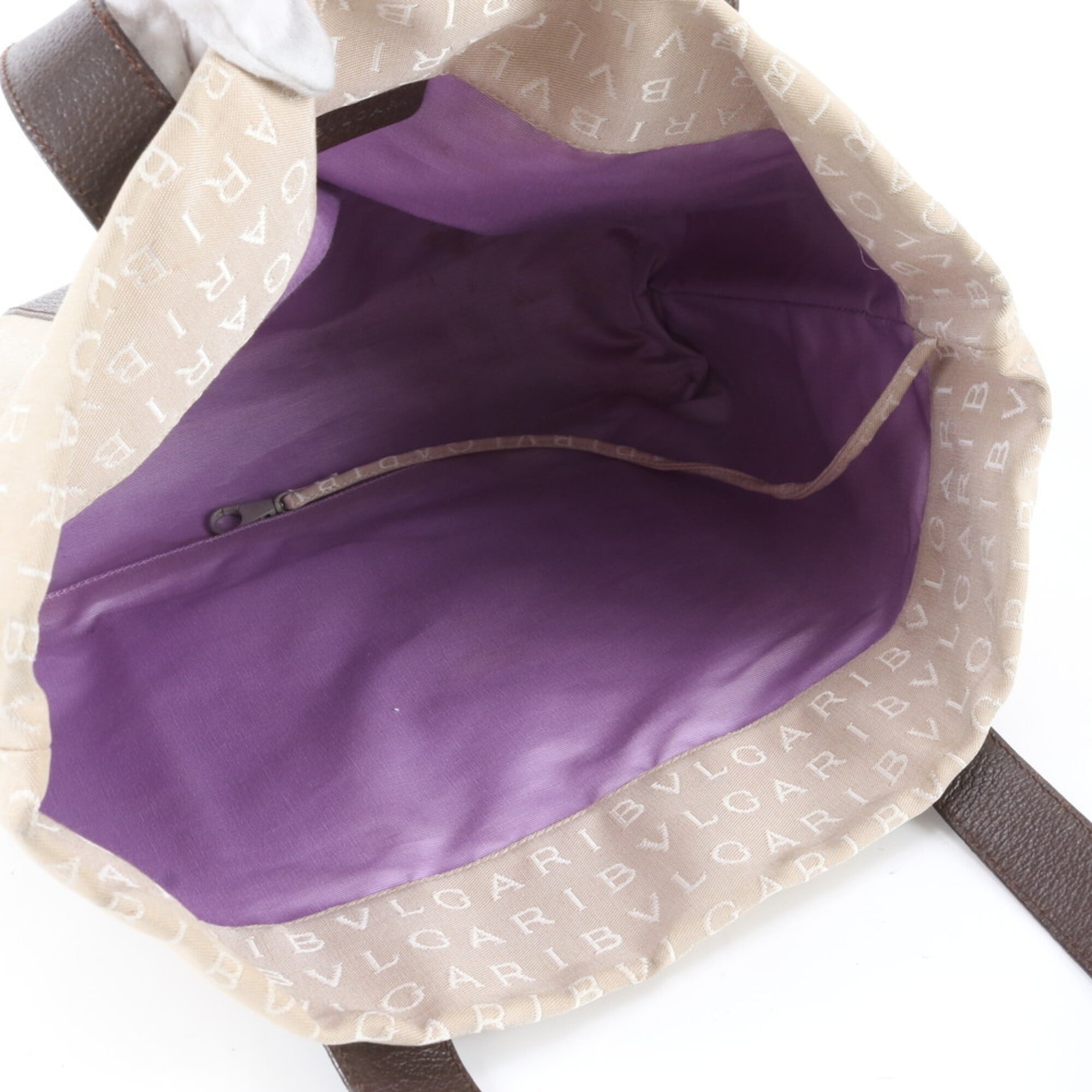 Bvlgari Beige Leather Canvas Handbag Tote Bag (Pre-Owned)
