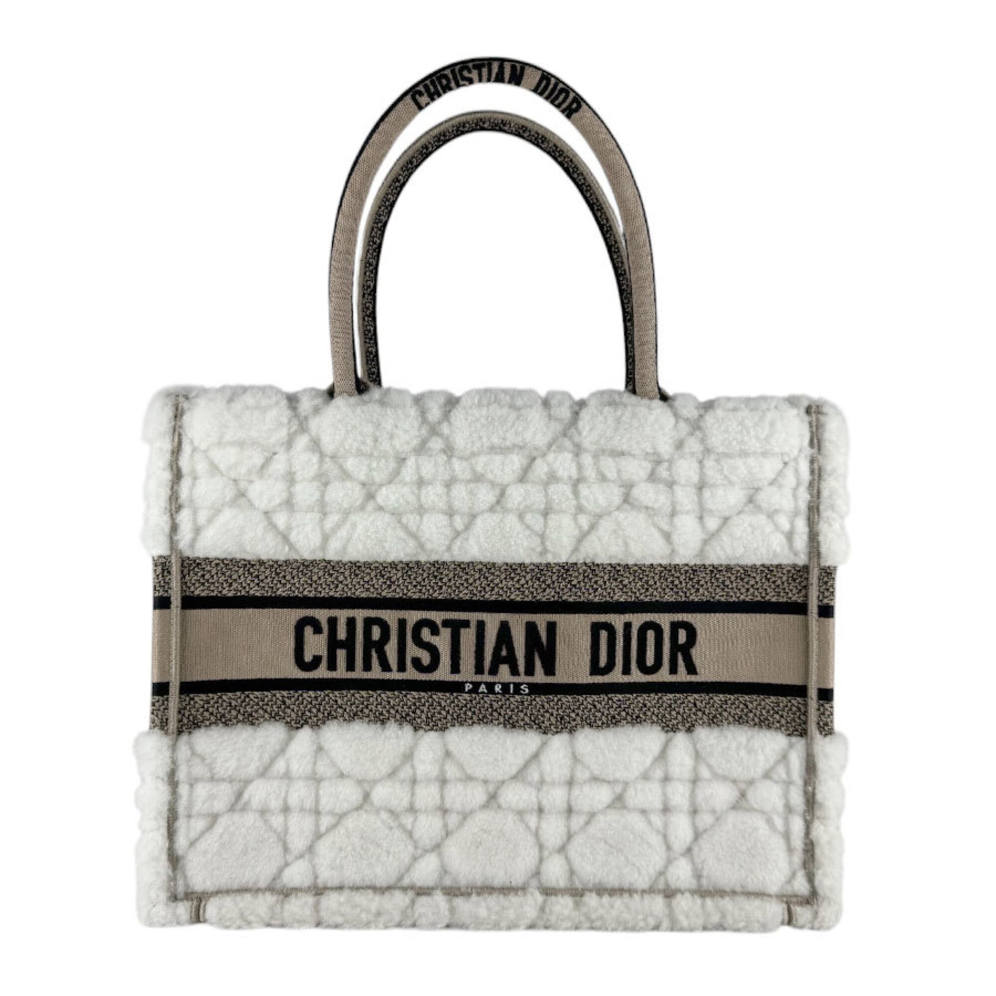 Christian Dior Beige Black White Canvas Handbag (Pre-Owned)