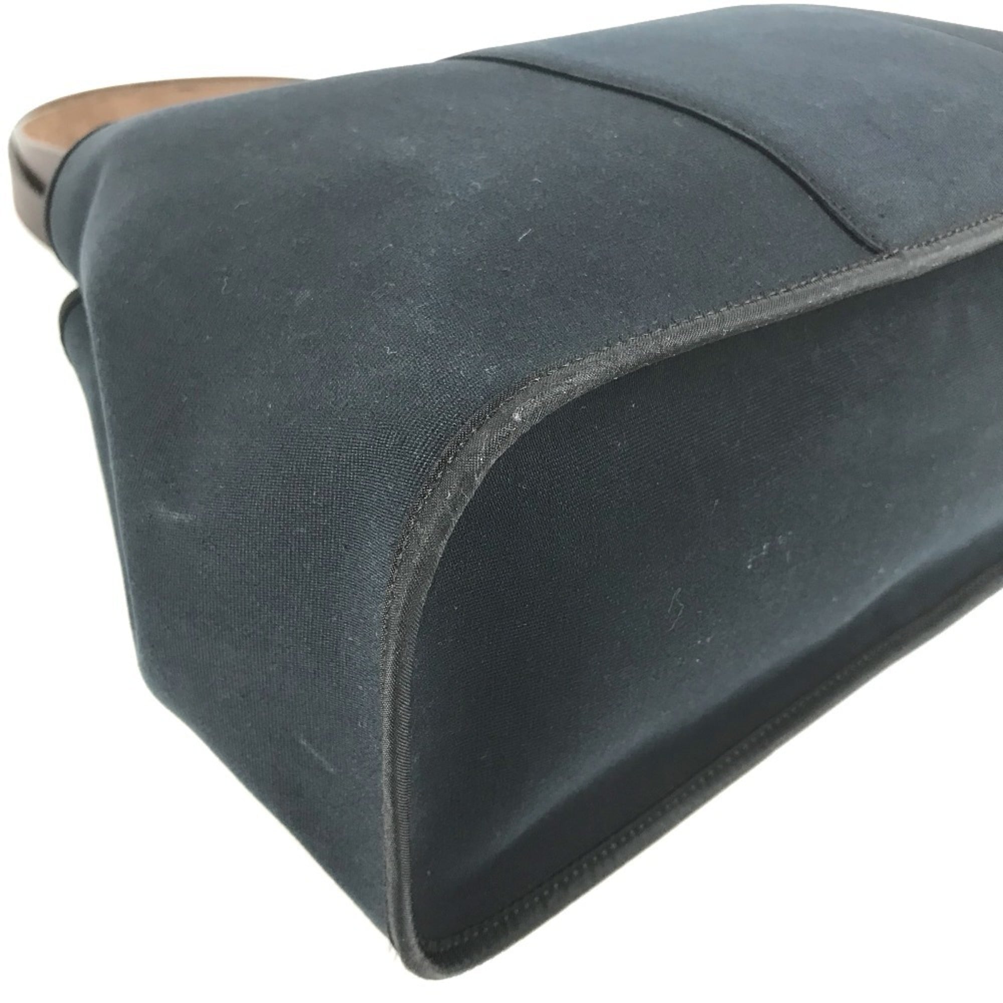 Hermes Dark Navy Leather Canvas Shoulder Bag Tote Bag (Pre-Owned)