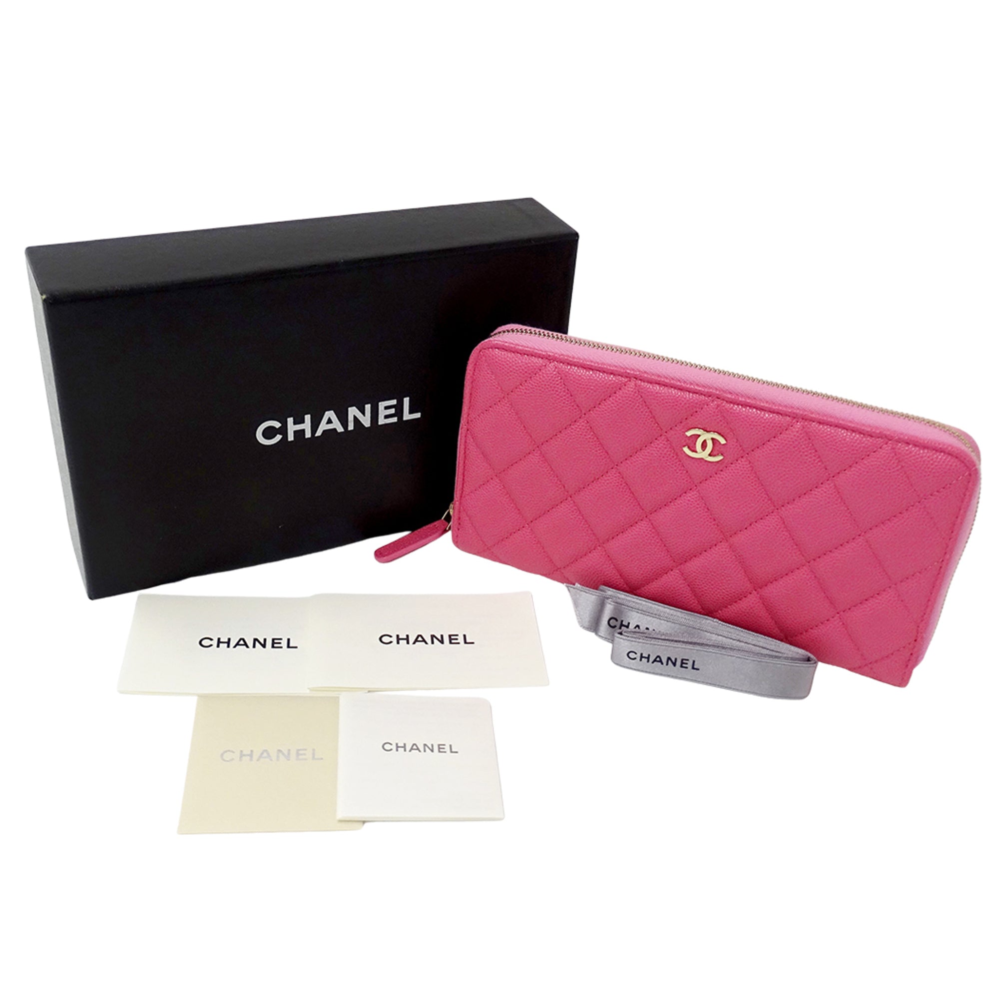 Chanel Pink Grained Calfskin Long Wallet (Bi-Fold) (Pre-Owned)